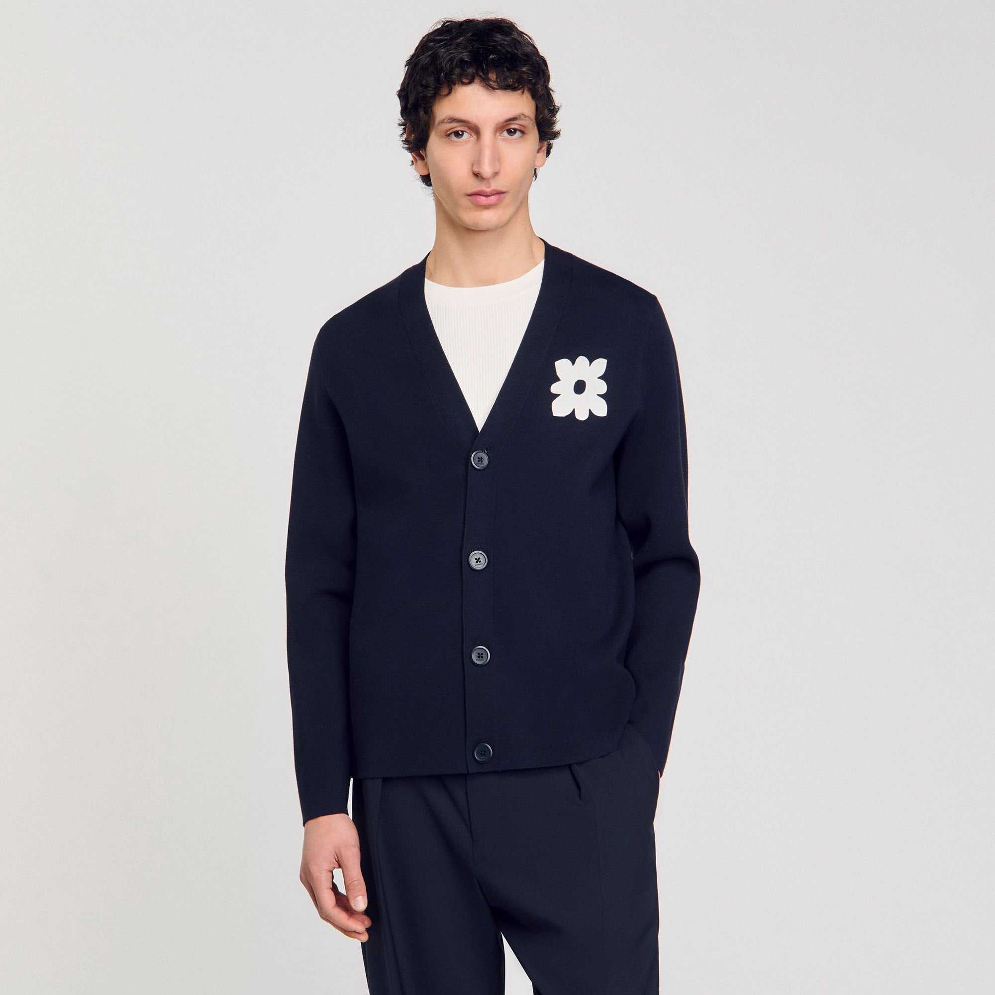 Cardigan with flower detail Navy Blue Sandro Men