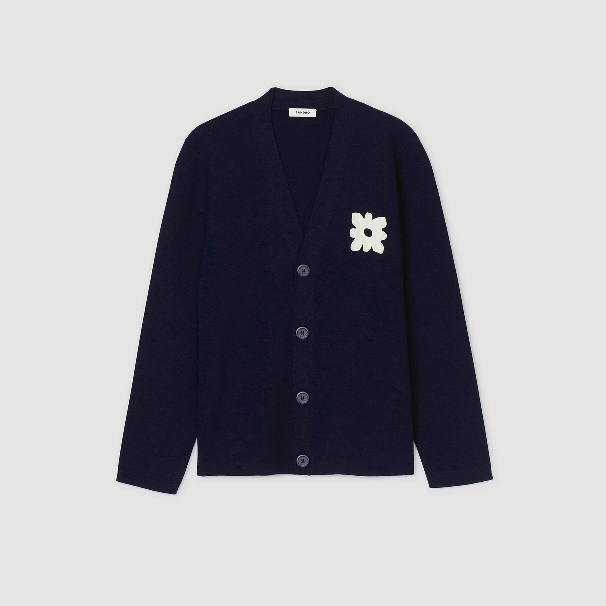 Cardigan with flower detail Navy Blue Sandro Men