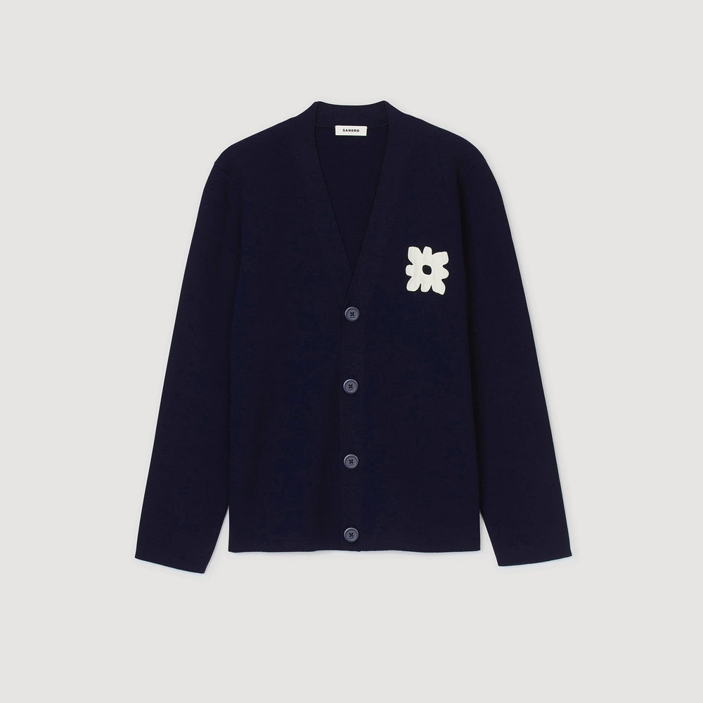 Cardigan with flower detail Navy Blue Sandro Men