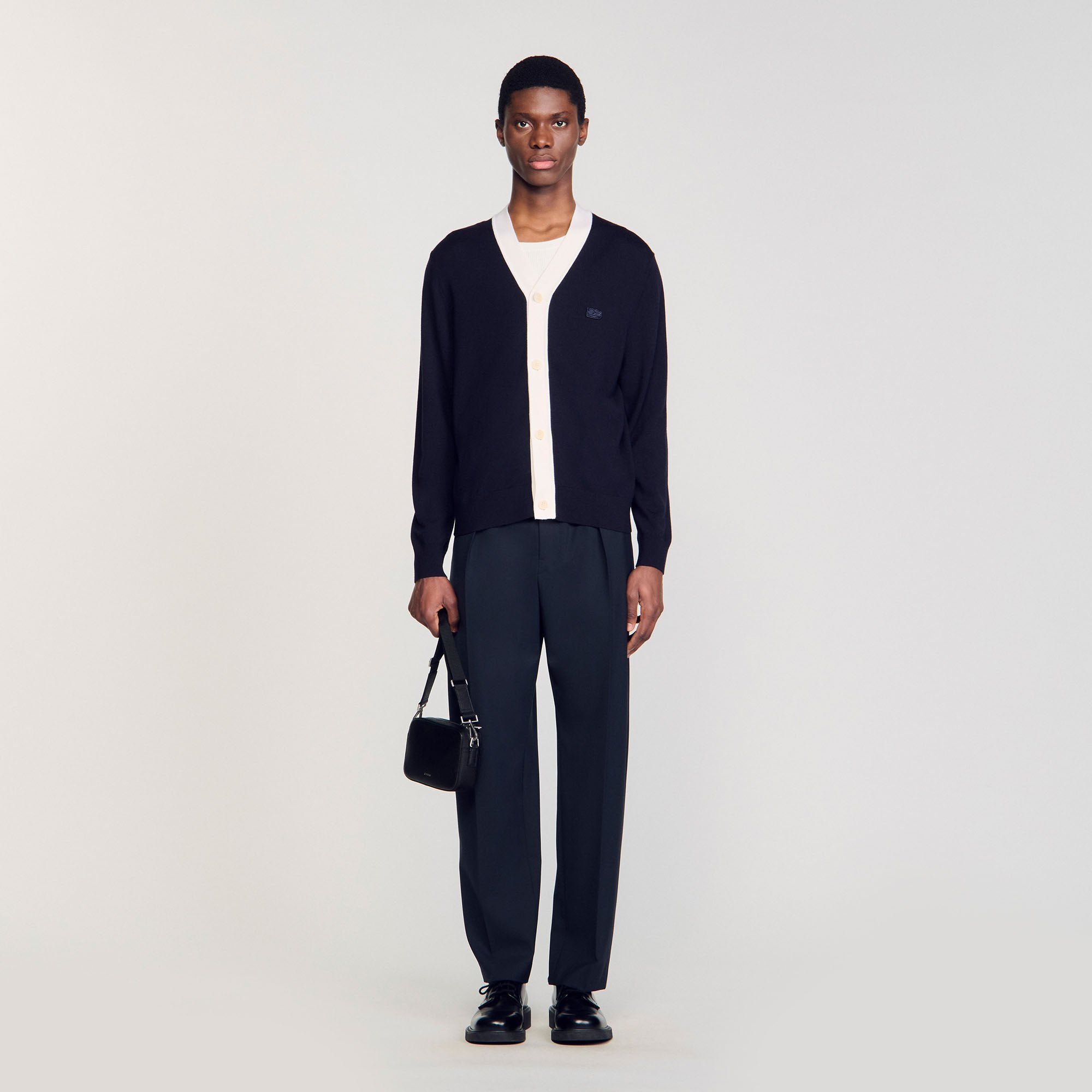 Cardigan with patches Navy Blue Sandro Men