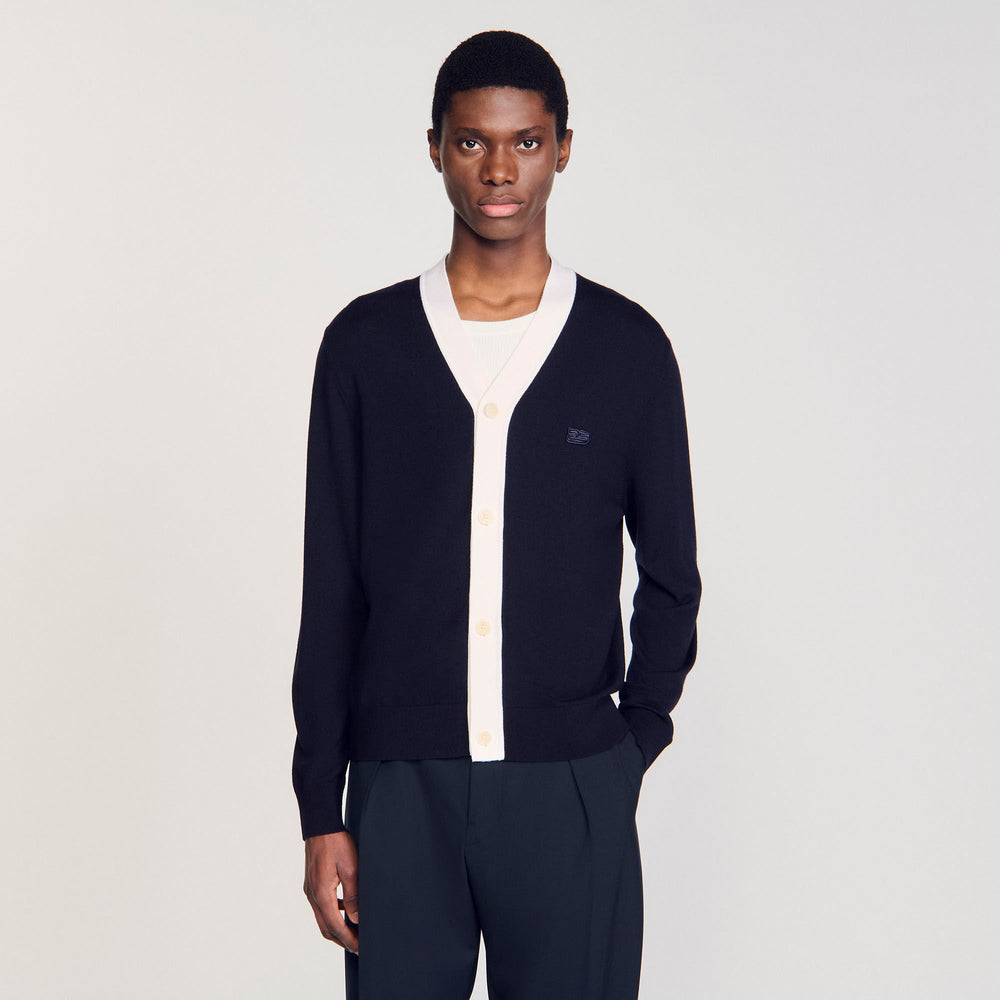 Cardigan with patches Navy Blue Sandro Men