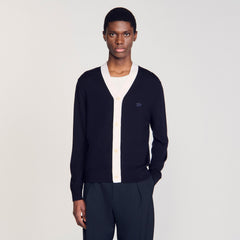 Cardigan with patches Navy Blue Sandro Men