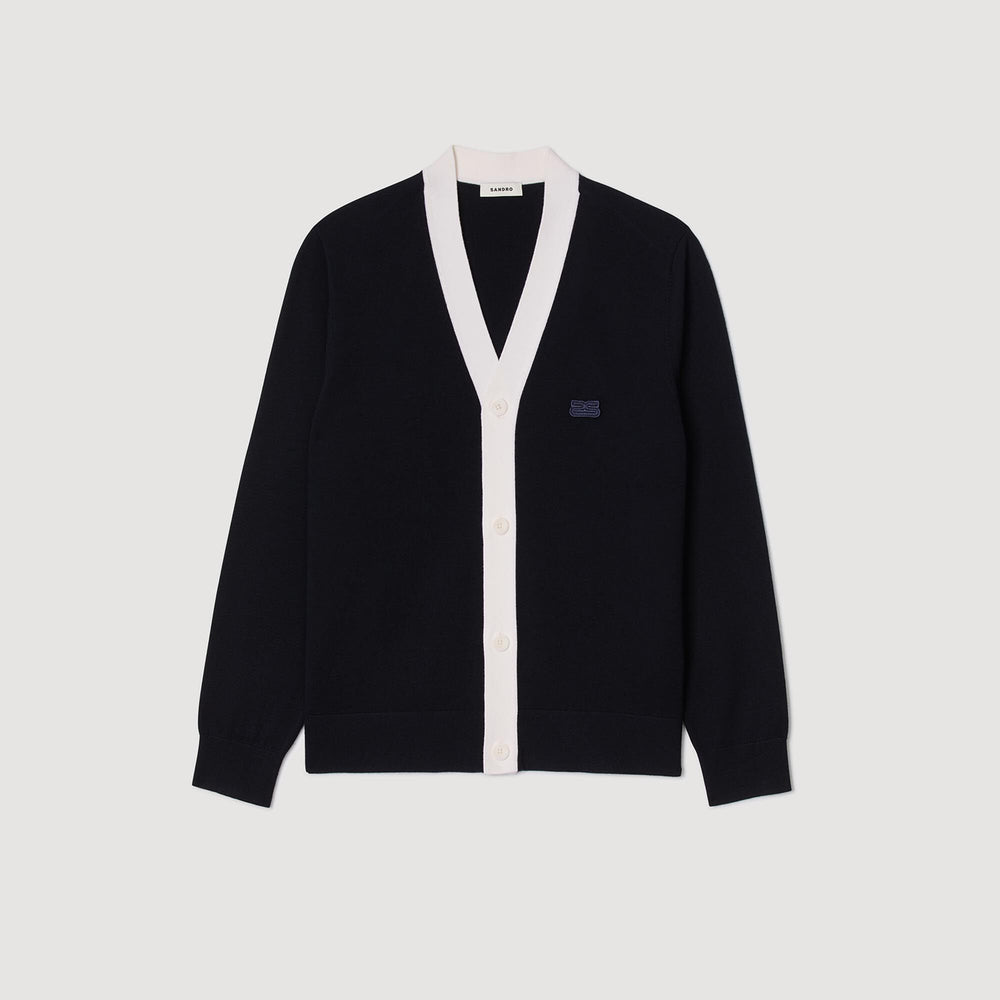 Cardigan with patches Navy Blue Sandro Men