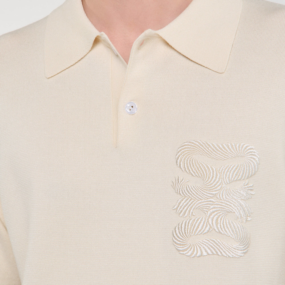 Polo with rope embroidery Butter Cream Sandro Men