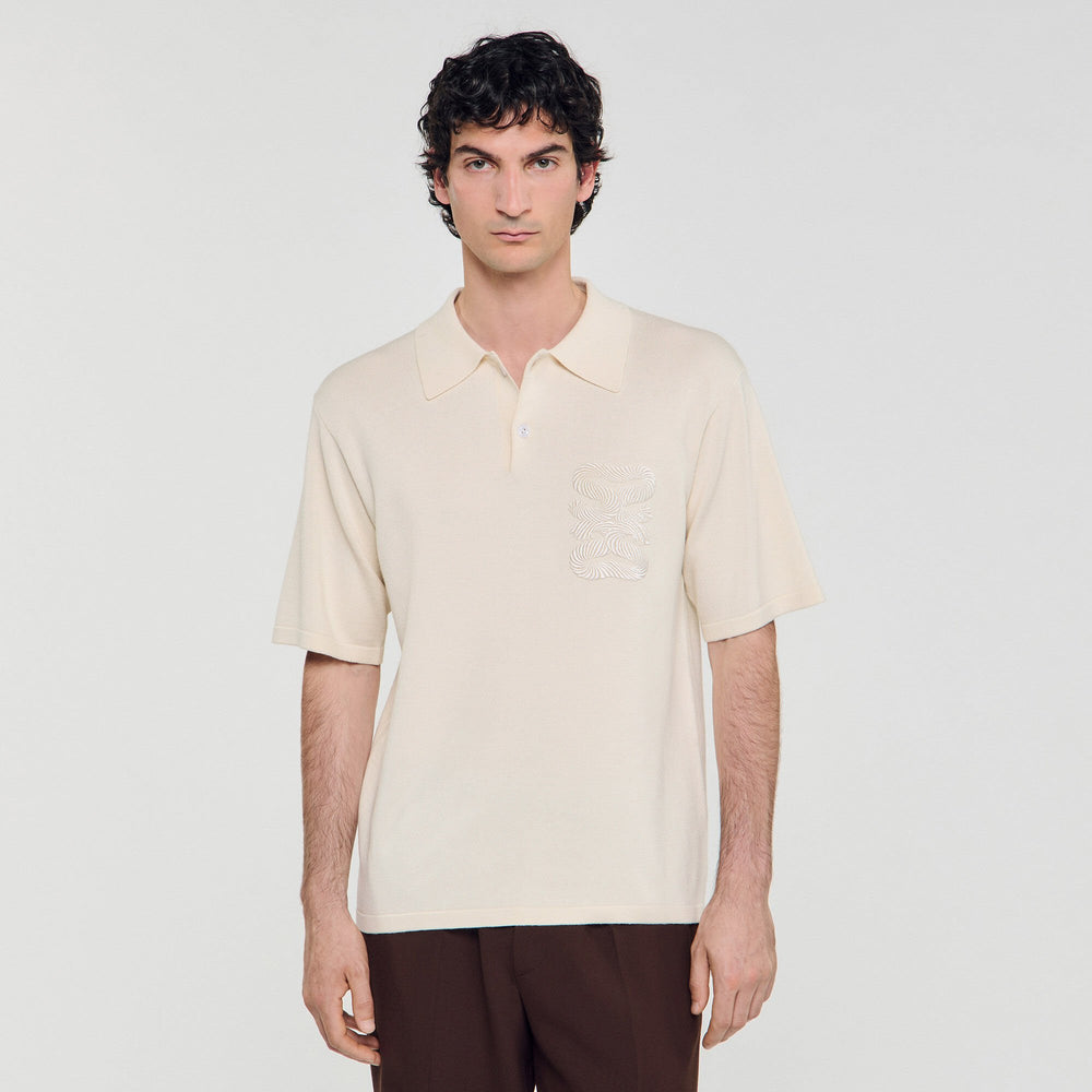 Polo with rope embroidery Butter Cream Sandro Men
