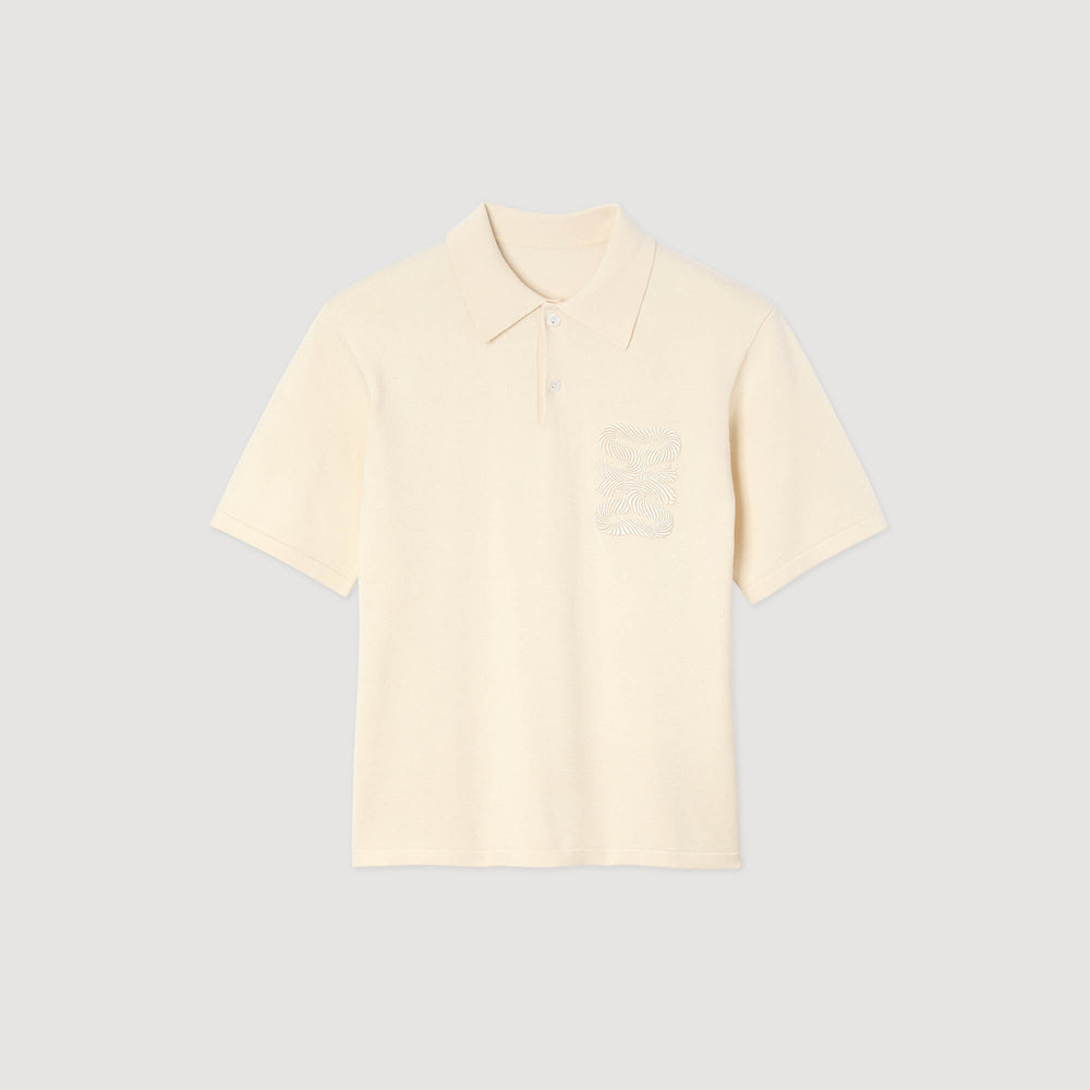 Polo with rope embroidery Butter Cream Sandro Men