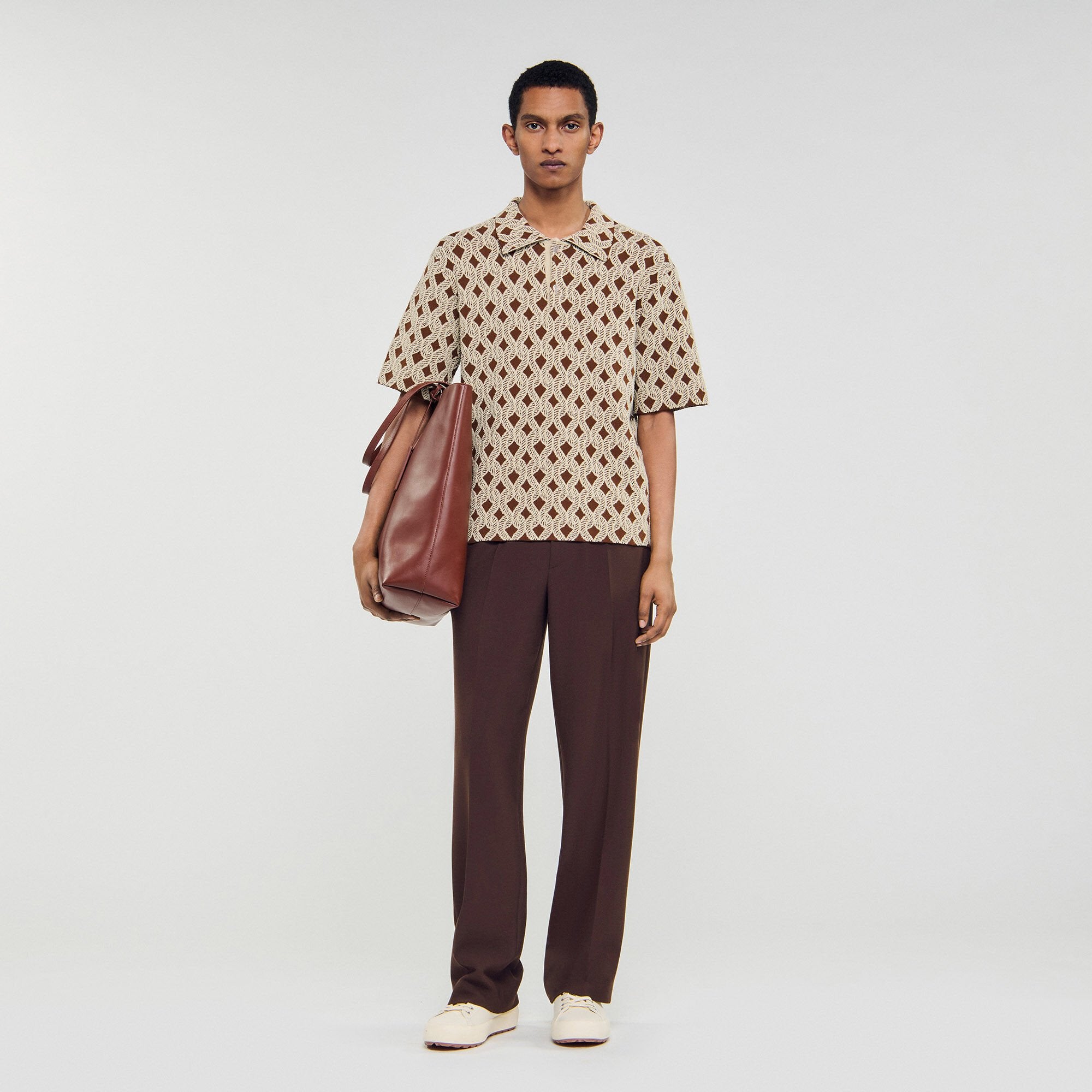 Rope jacquard cardigan shirt Butter Cream Sandro Men