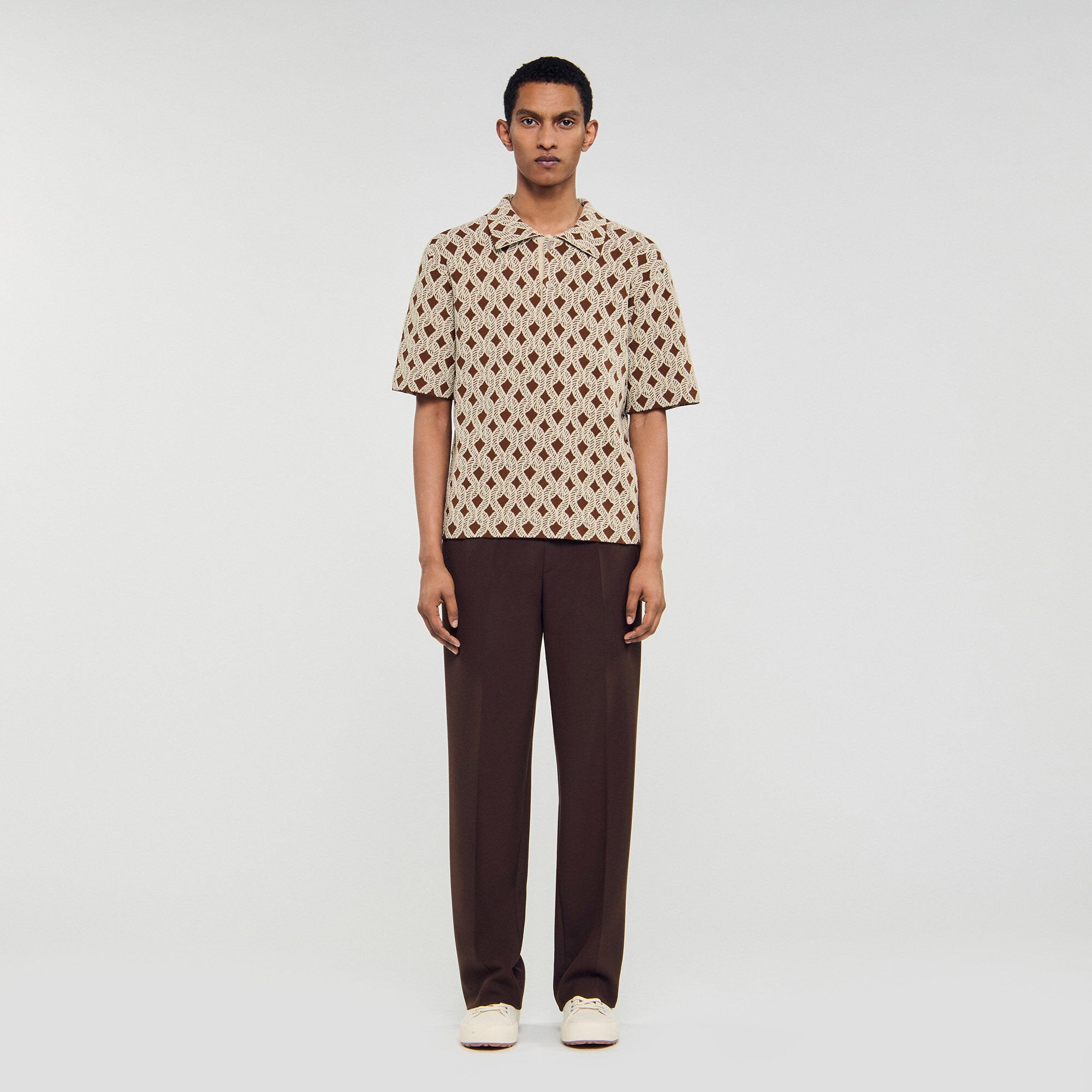 Rope jacquard cardigan shirt Butter Cream Sandro Men