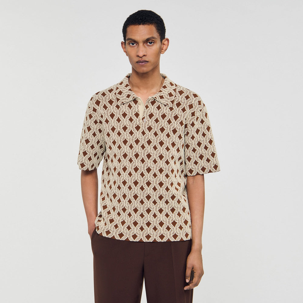 Rope jacquard cardigan shirt Butter Cream Sandro Men