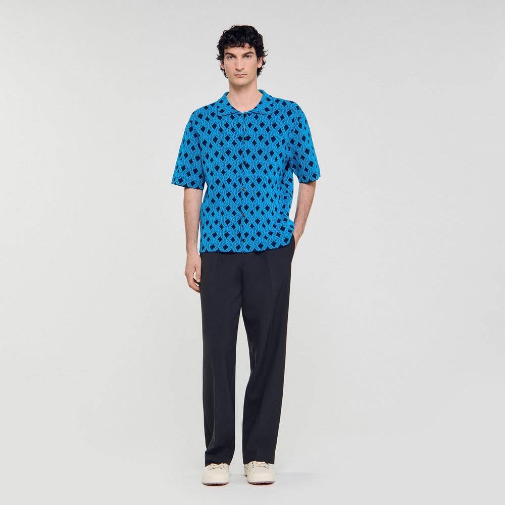 Rope jacquard cardigan shirt Turquoise Sandro Men