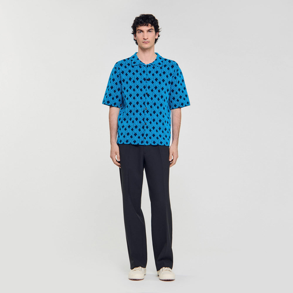 Rope jacquard cardigan shirt Turquoise Sandro Men