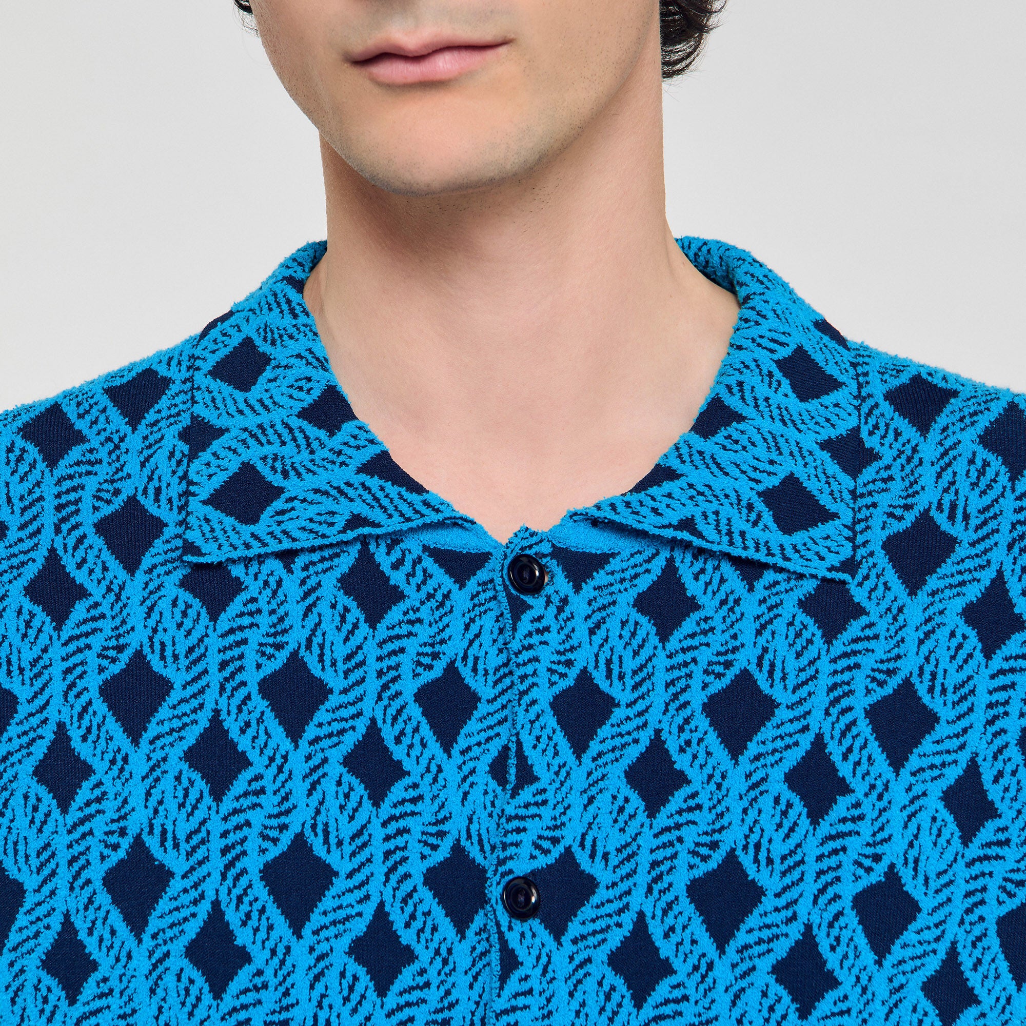 Rope jacquard cardigan shirt Turquoise Sandro Men