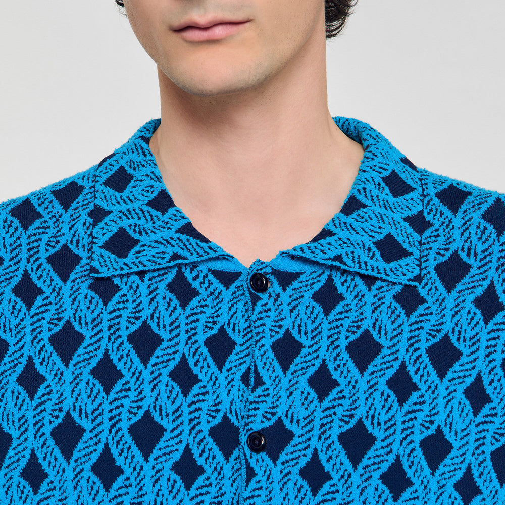Rope jacquard cardigan shirt Turquoise Sandro Men