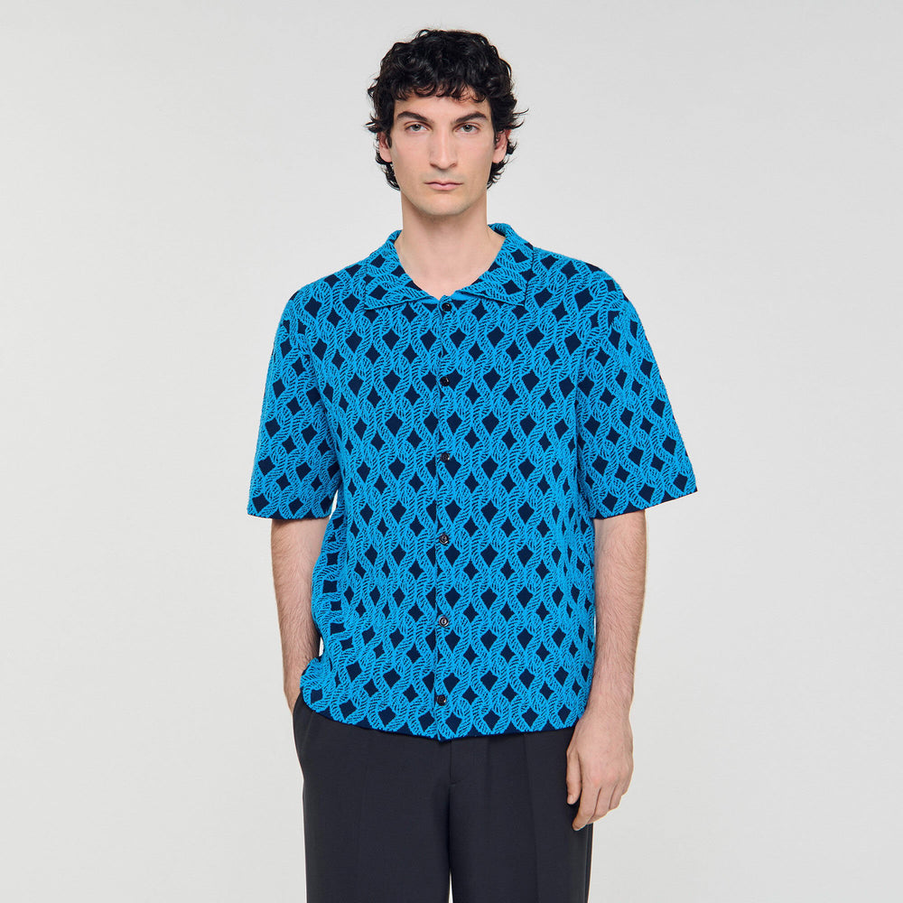 Rope jacquard cardigan shirt Turquoise Sandro Men