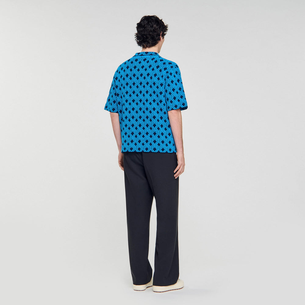 Rope jacquard cardigan shirt Turquoise Sandro Men