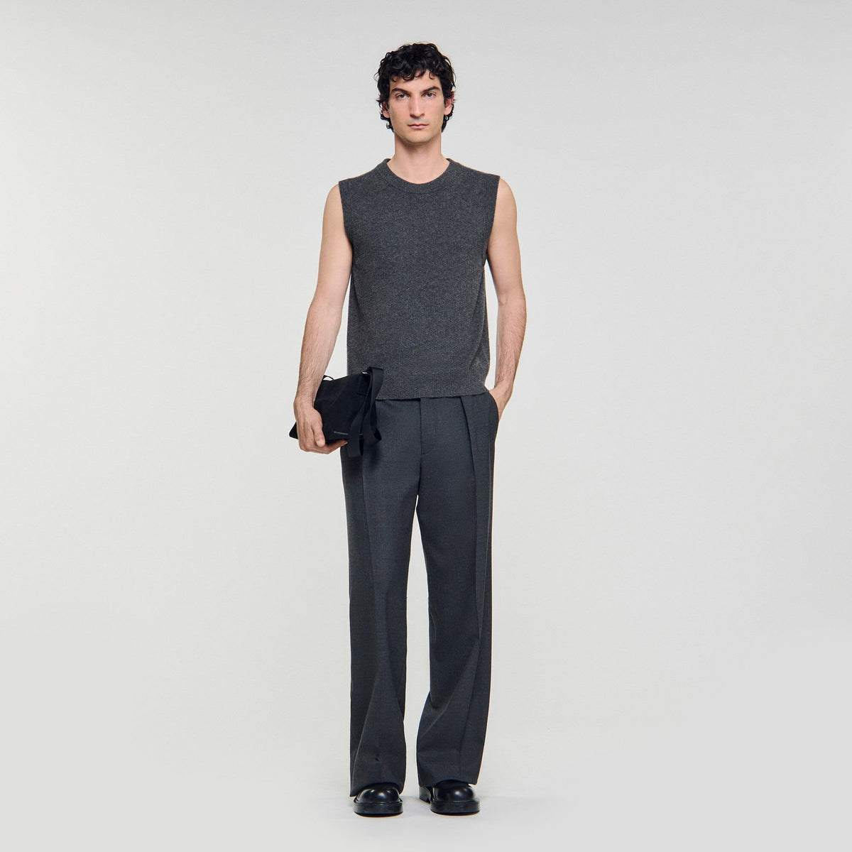 Cashmere sweater vest Heather Charcoal Sandro Men