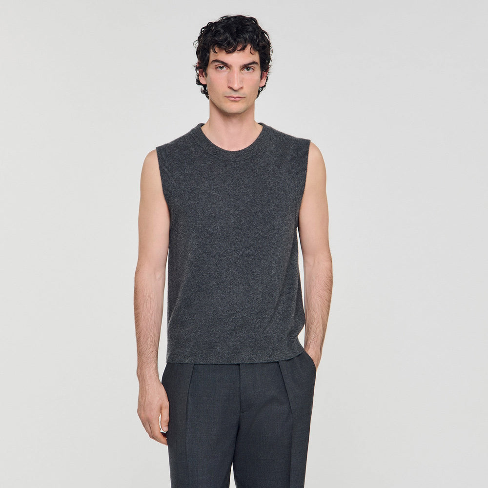 Cashmere sweater vest Heather Charcoal Sandro Men
