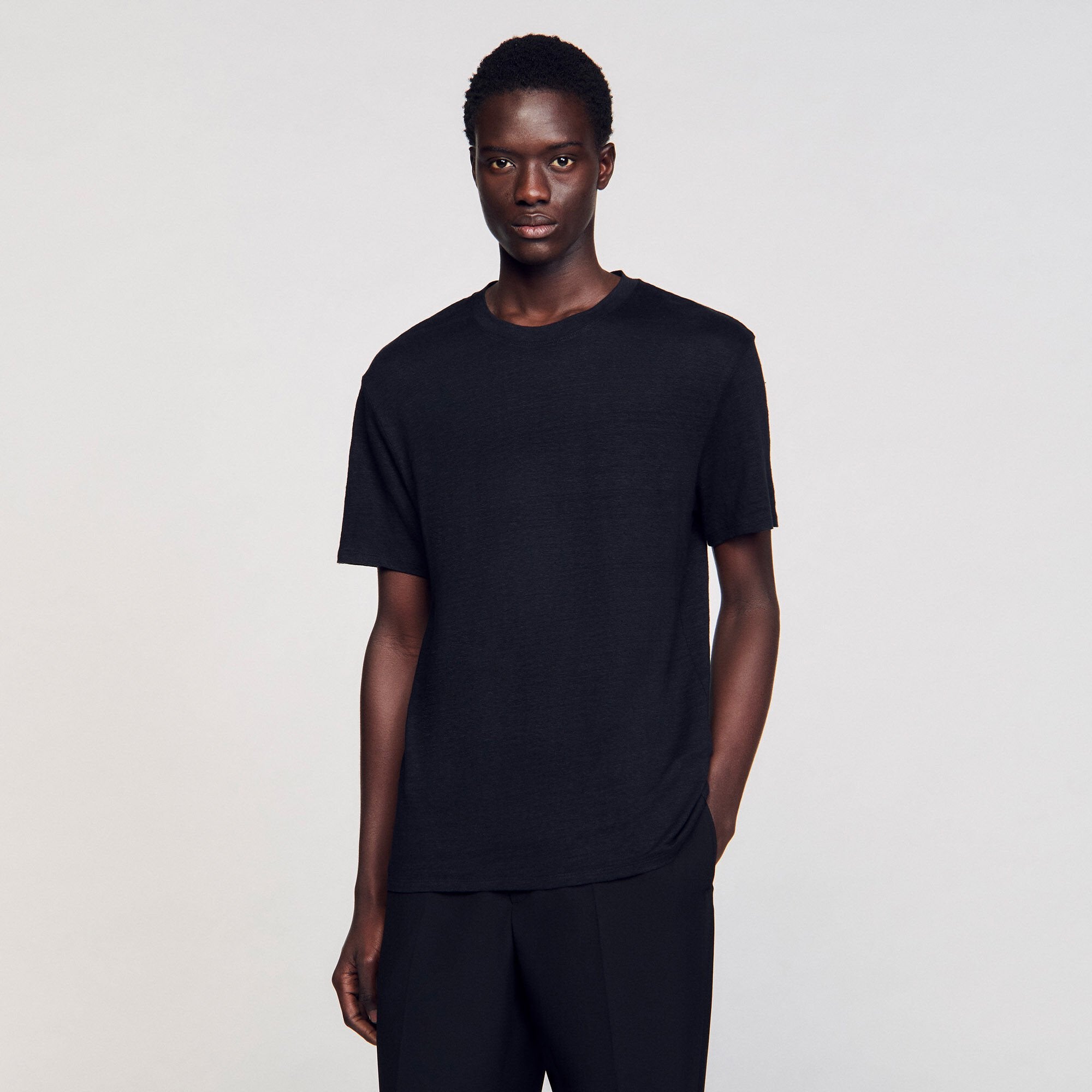 Certified linen T-shirt Black Sandro Men