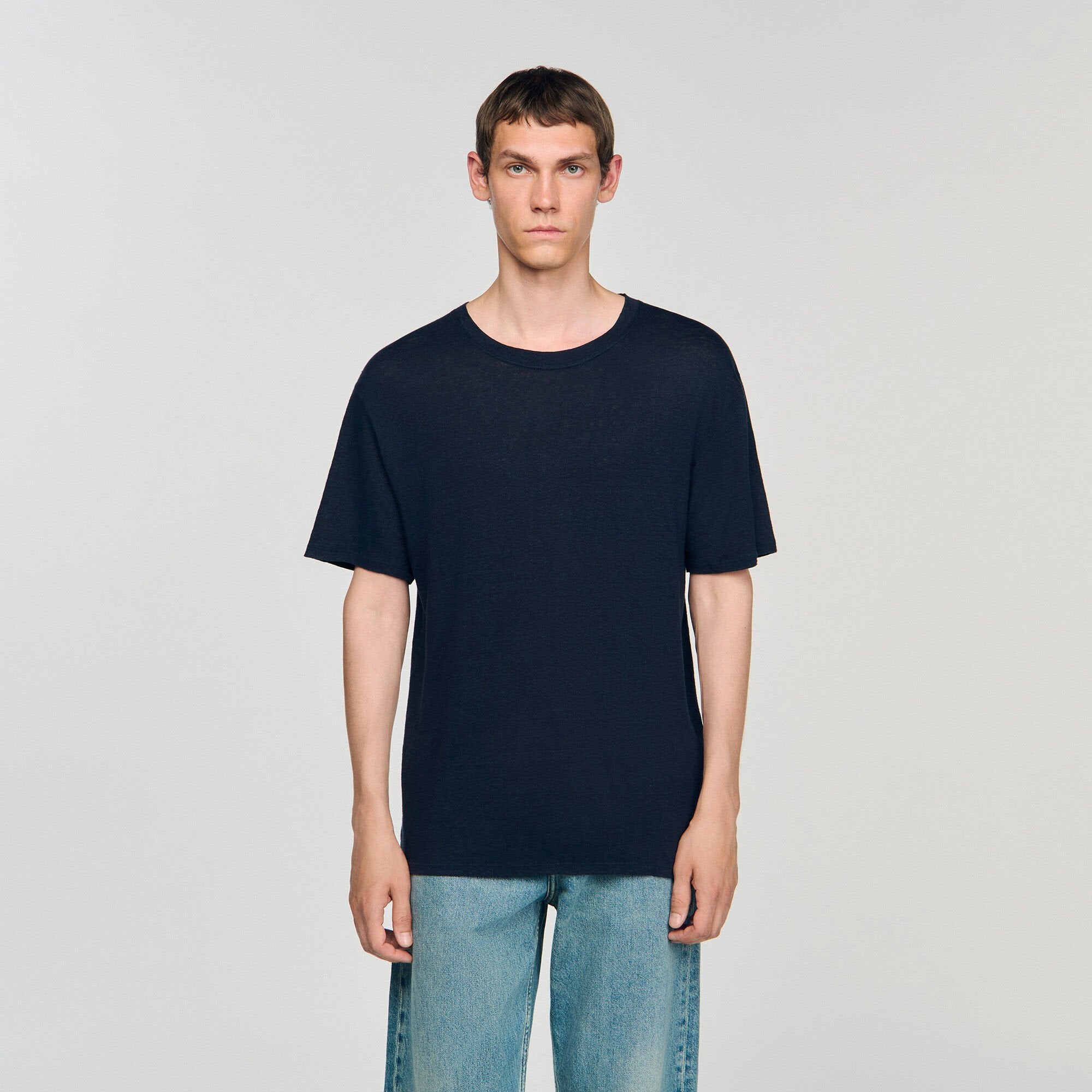 Certified linen T-shirt Navy Blue Sandro Men