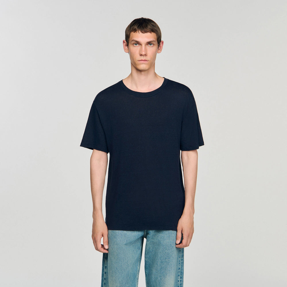 Certified linen T-shirt Navy Blue Sandro Men