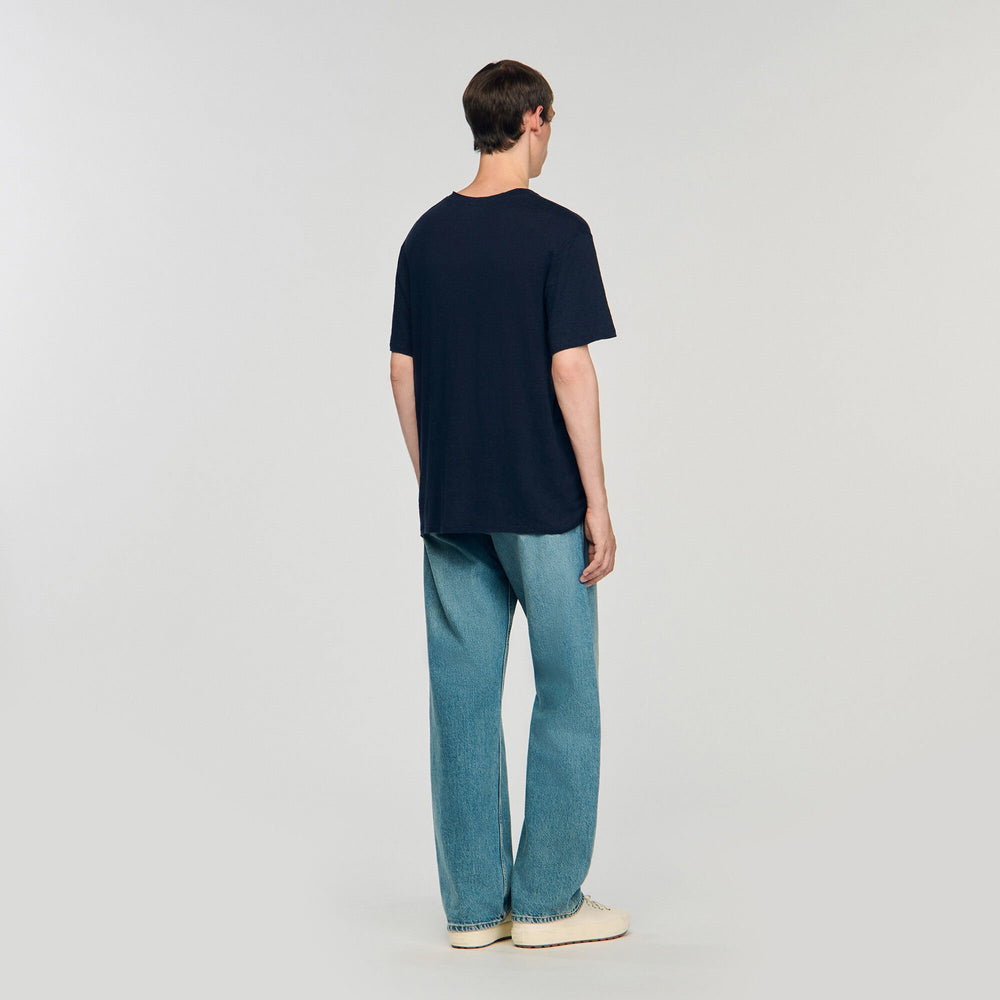 Certified linen T-shirt Navy Blue Sandro Men