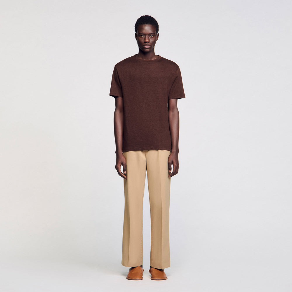 Certified linen T-shirt Moka. Sandro Men