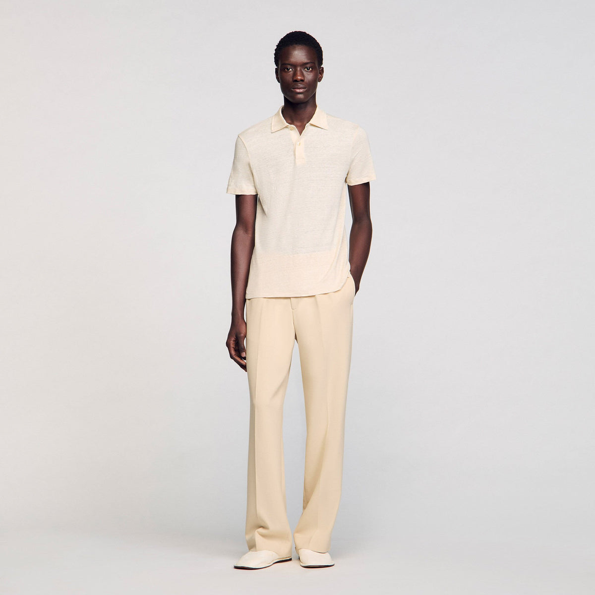 Linen polo shirt Ivory. Sandro Men