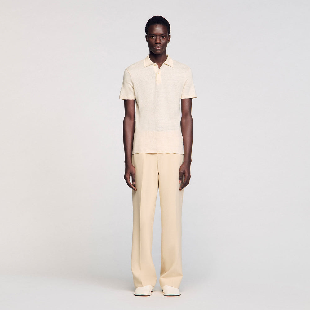 Linen polo shirt Ivory. Sandro Men