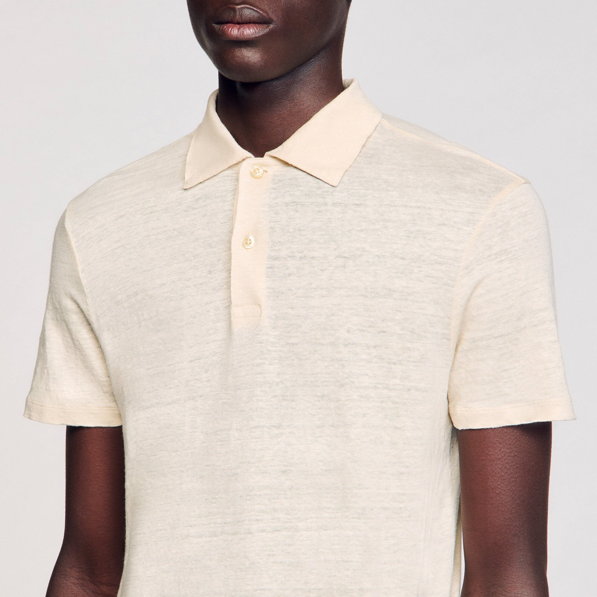 Linen polo shirt Ivory. Sandro Men
