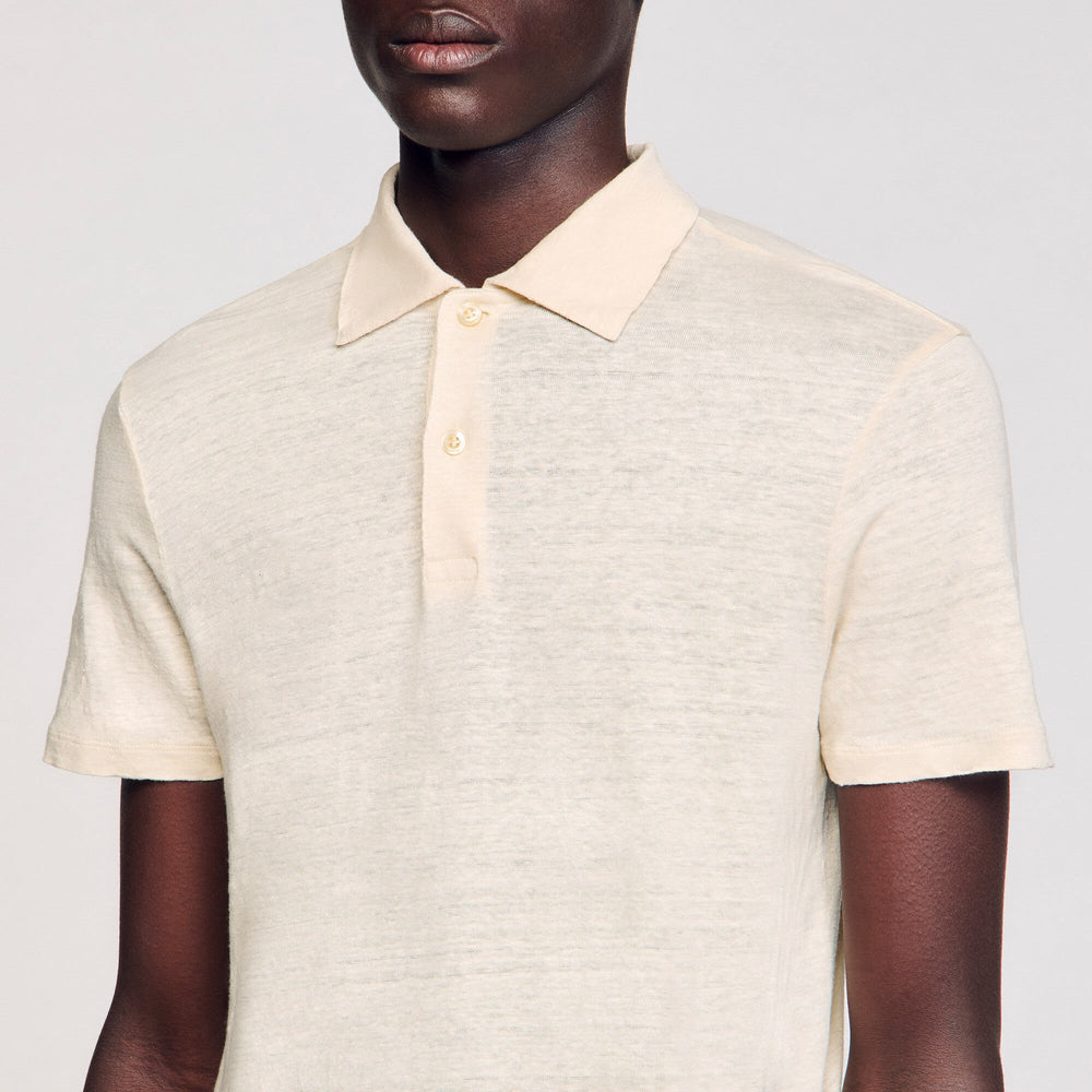 Linen polo shirt Ivory. Sandro Men