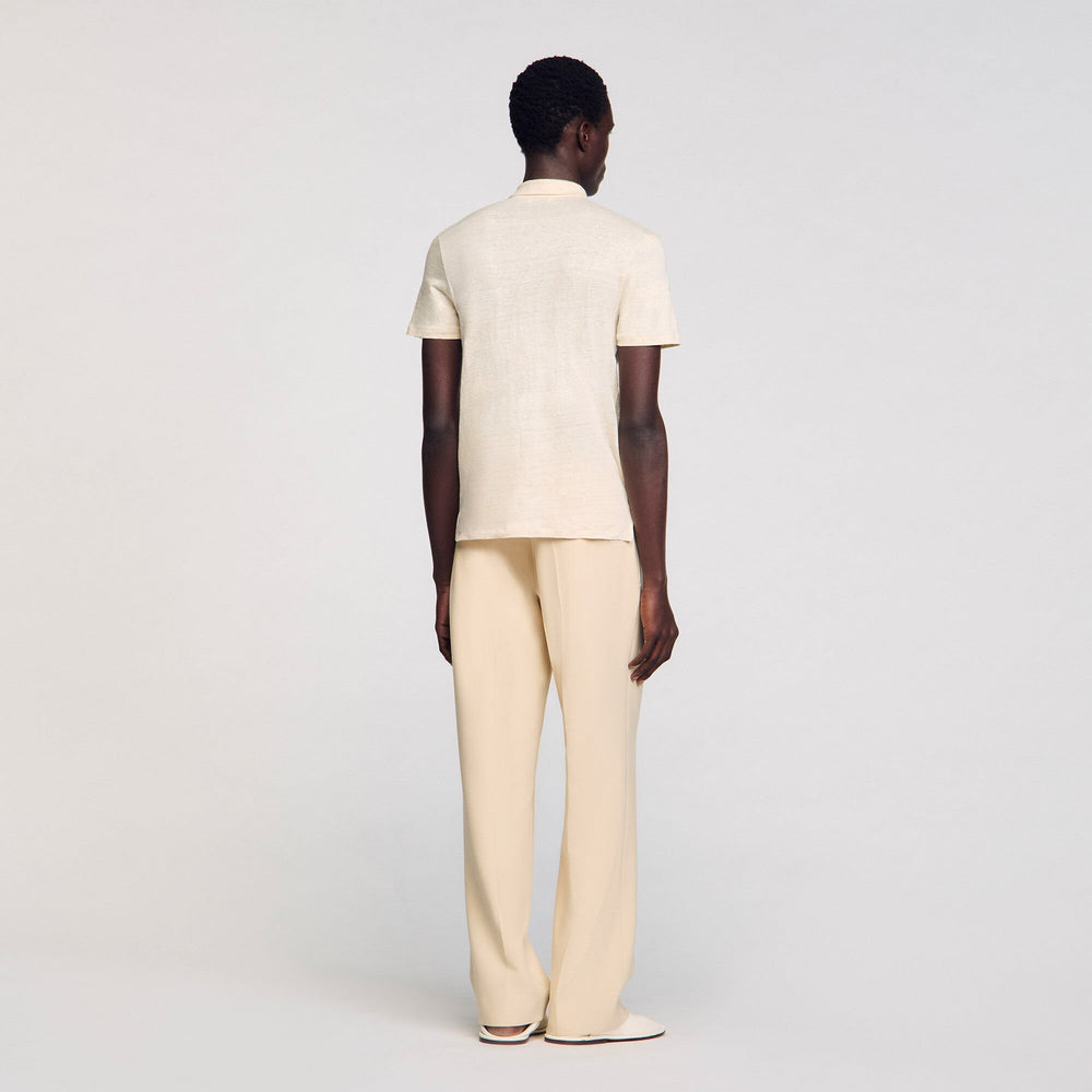 Linen polo shirt Ivory. Sandro Men