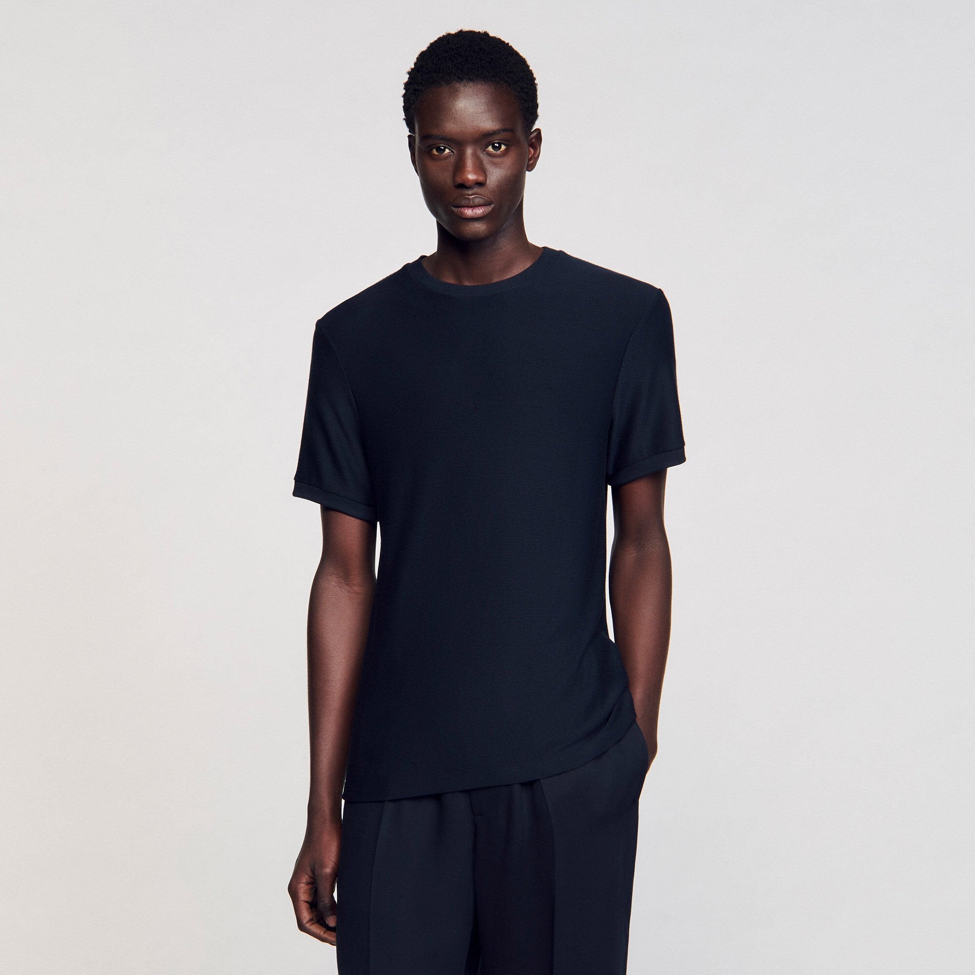 Mock neck T-shirt Midnight Blue Sandro Men