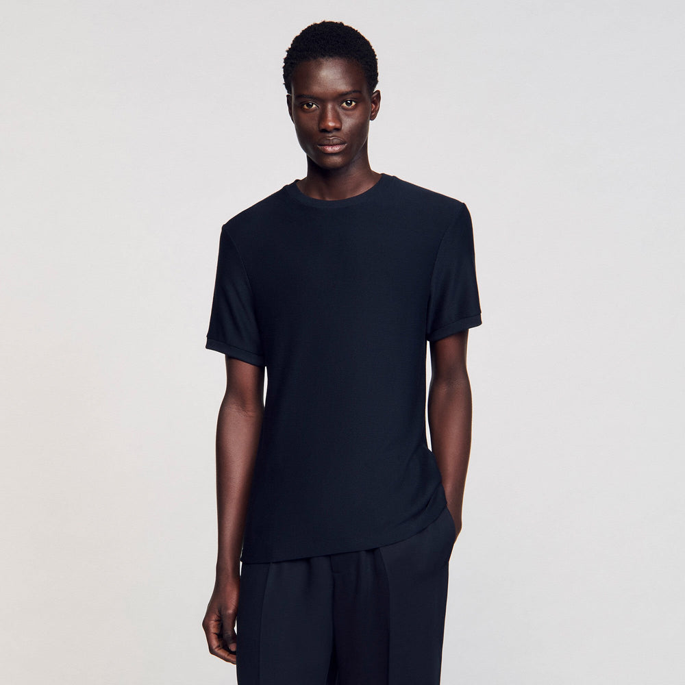 Mock neck T-shirt Midnight Blue Sandro Men