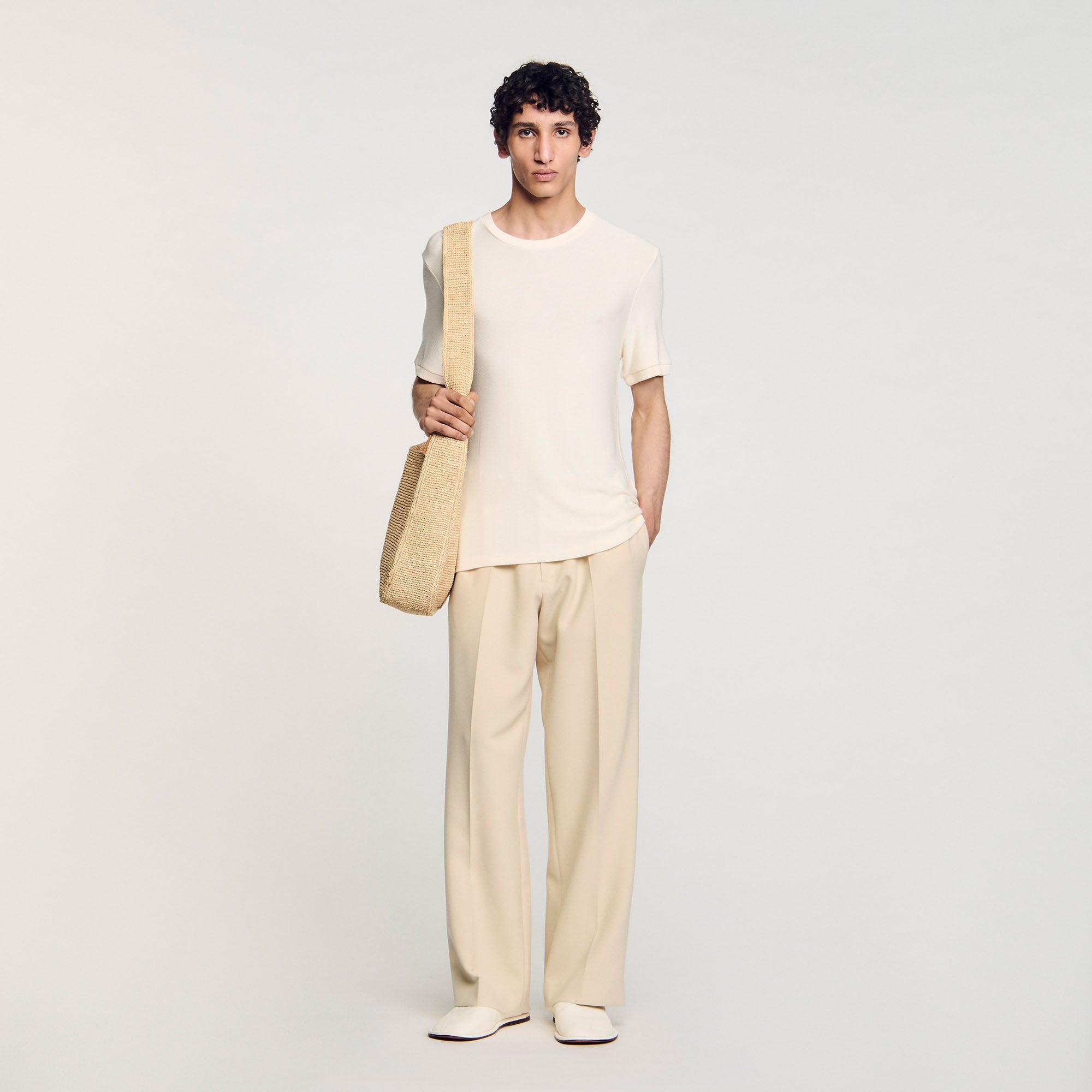 Mock neck T-shirt Ivory. Sandro Men