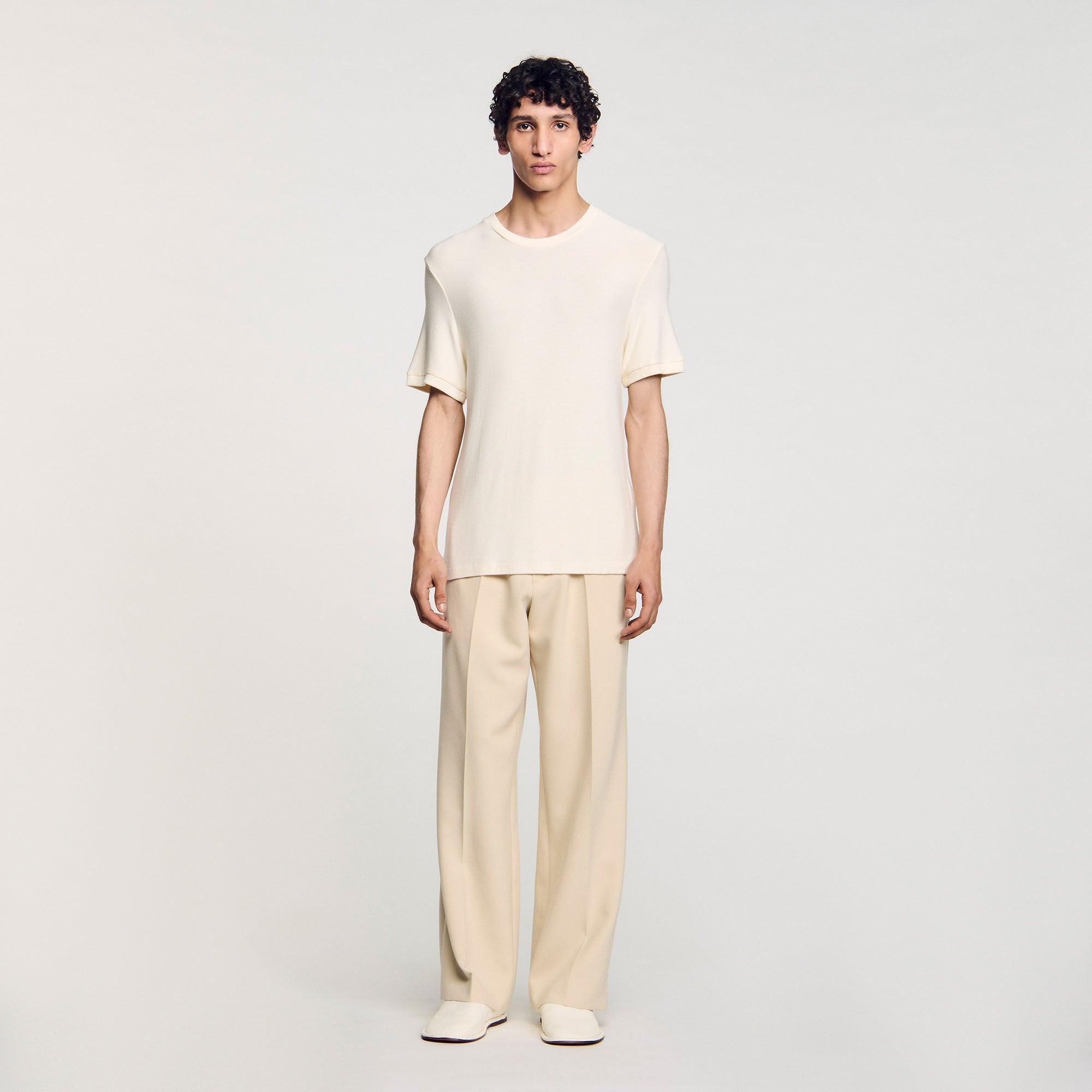Mock neck T-shirt Ivory. Sandro Men