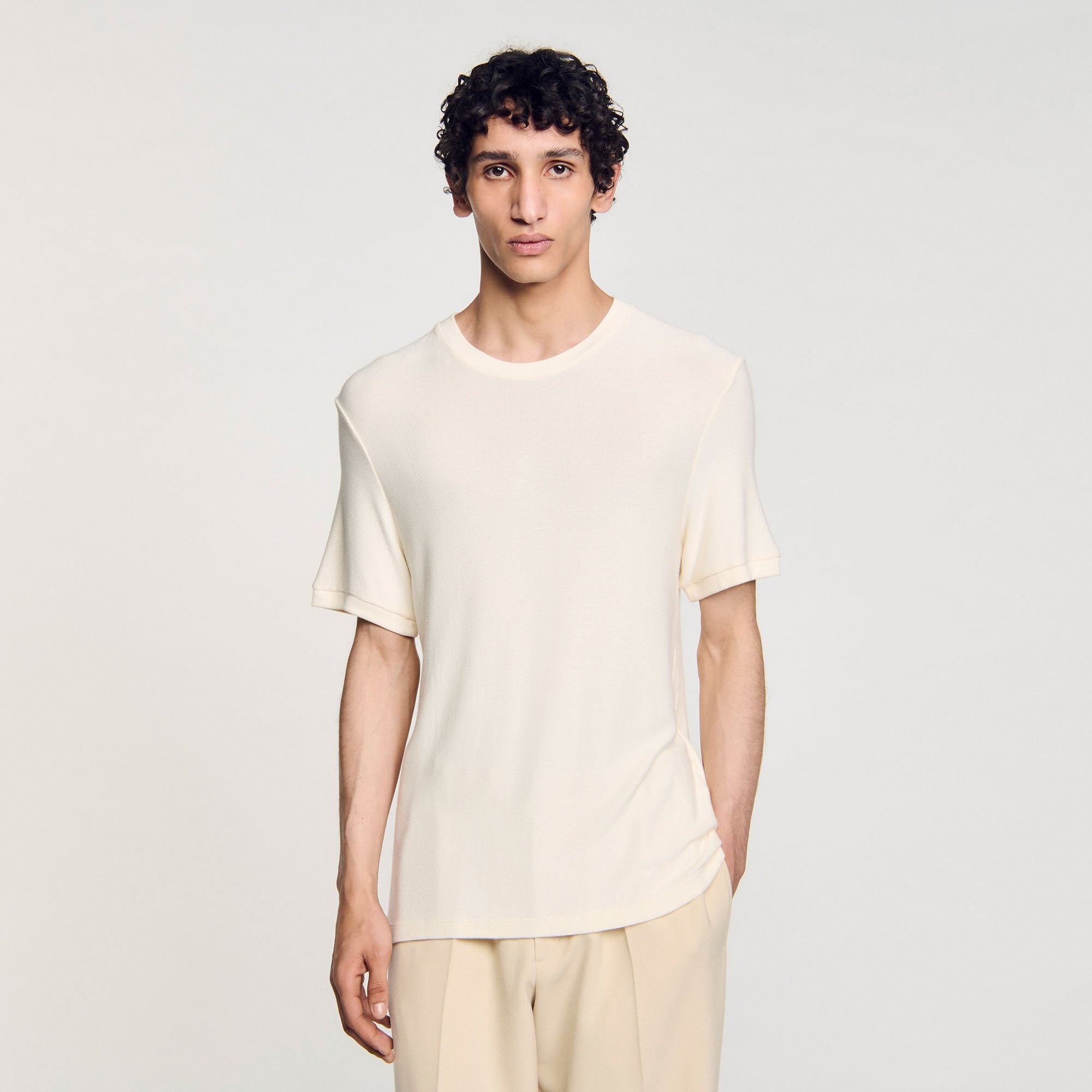 Mock neck T-shirt Ivory. Sandro Men