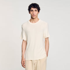Mock neck T-shirt Ivory. Sandro Men
