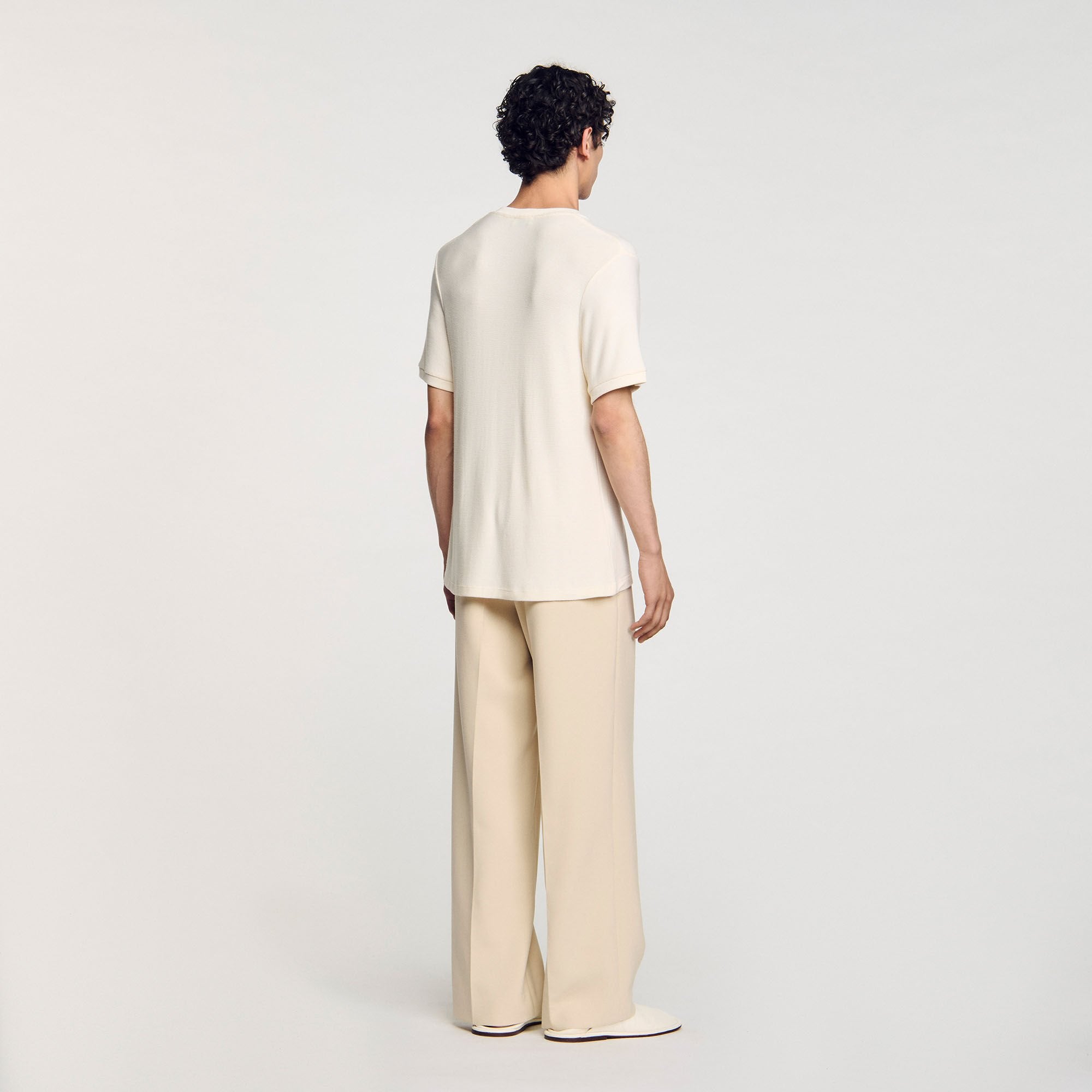 Mock neck T-shirt Ivory. Sandro Men