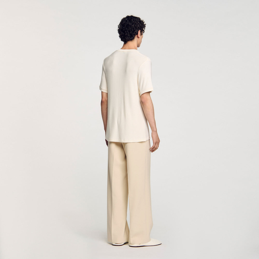 Mock neck T-shirt Ivory. Sandro Men