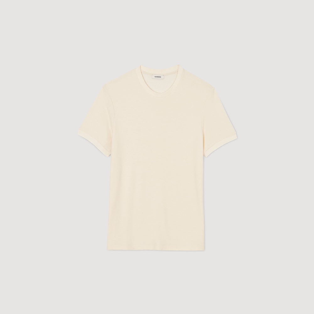 Mock neck T-shirt Ivory. Sandro Men