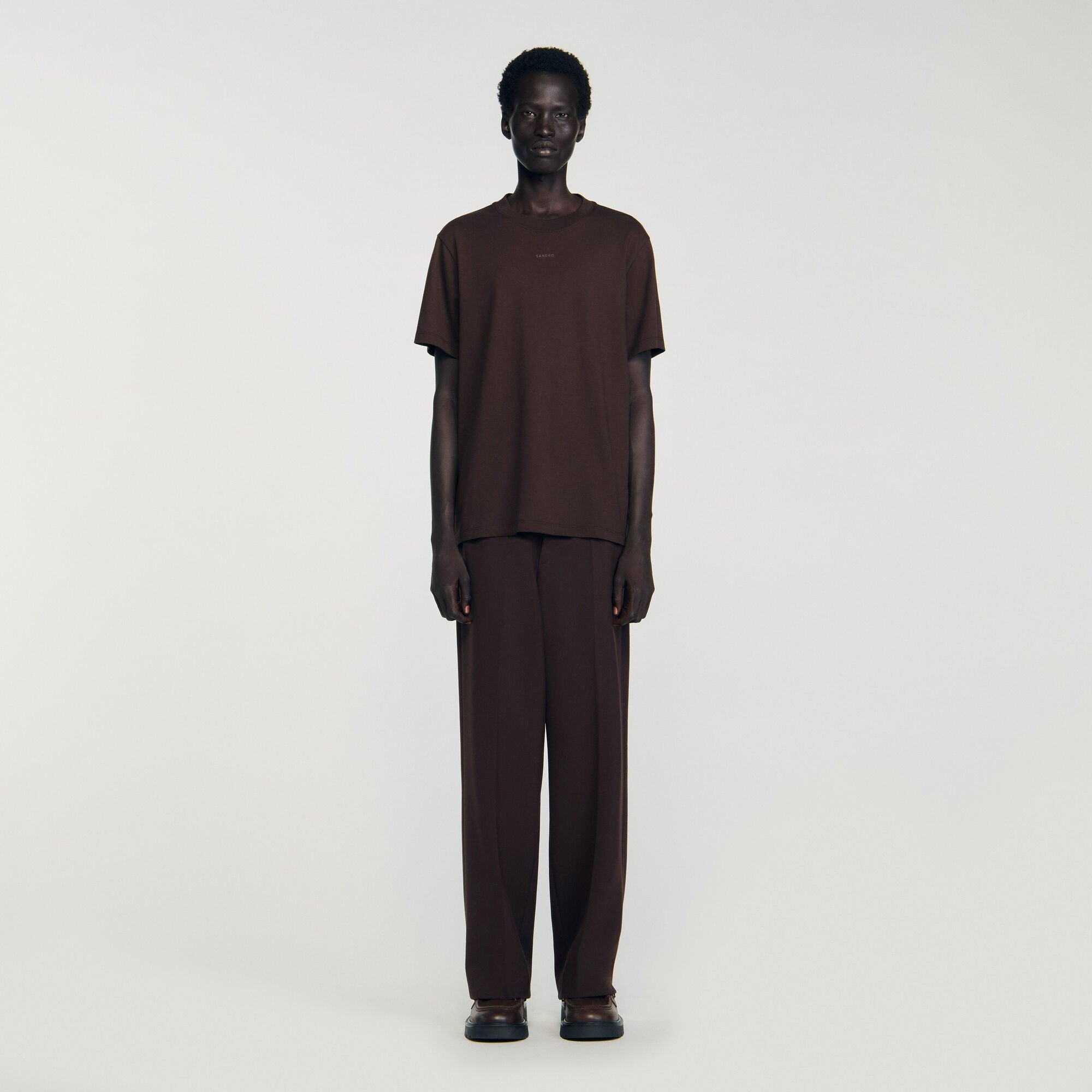 Cotton T-shirt with logo Chocolate Sandro Men