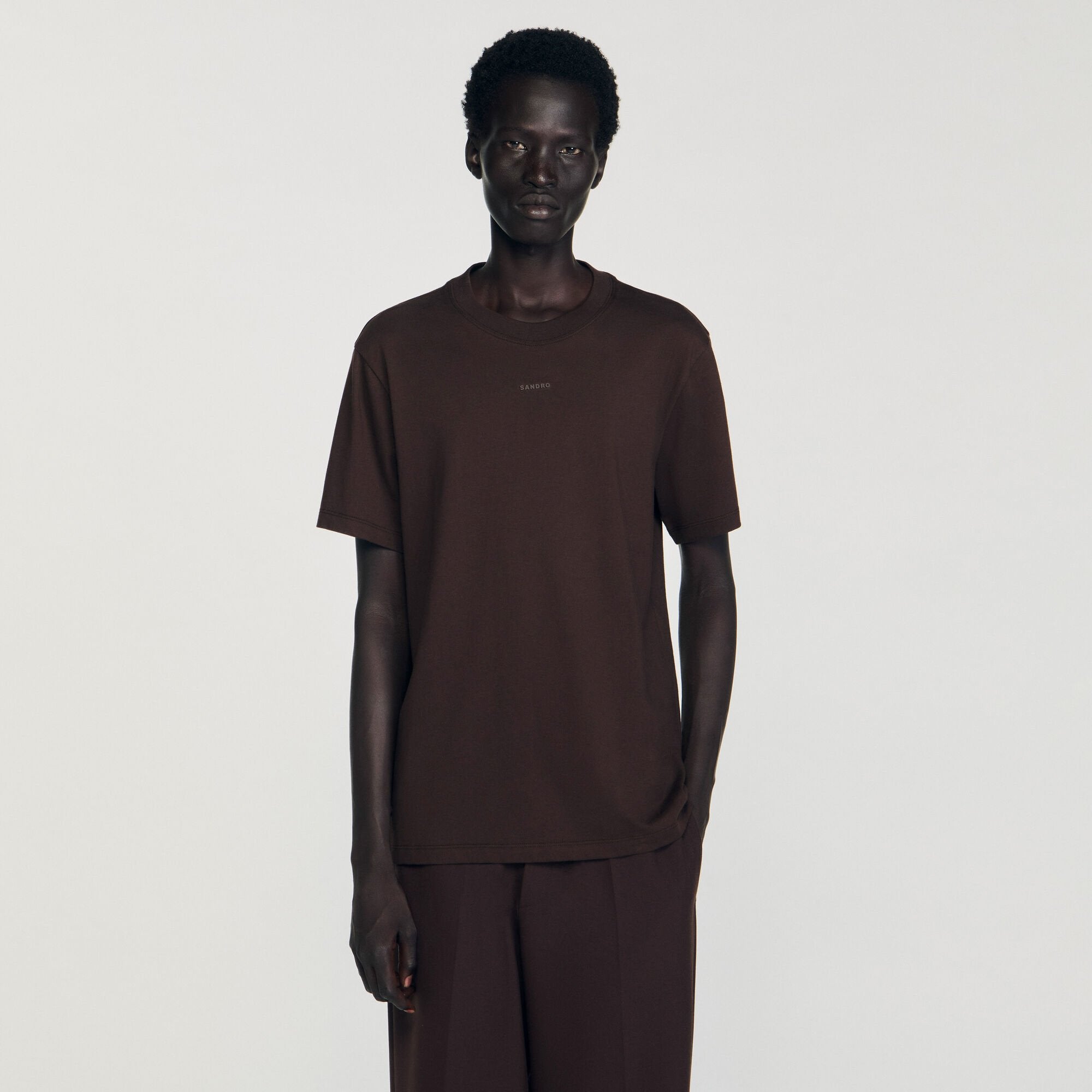 Cotton T-shirt with logo Chocolate Sandro Men
