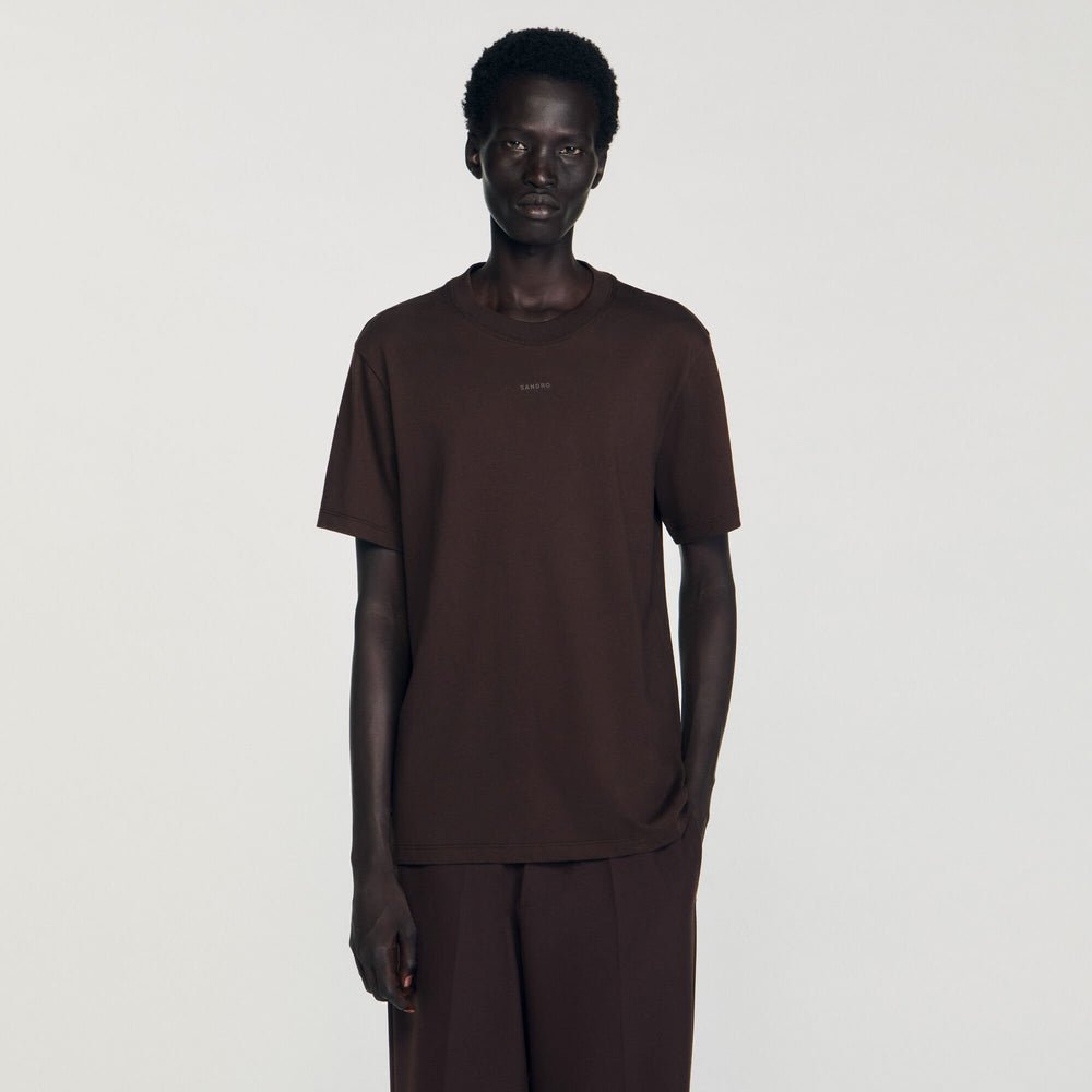 Cotton T-shirt with logo Chocolate Sandro Men