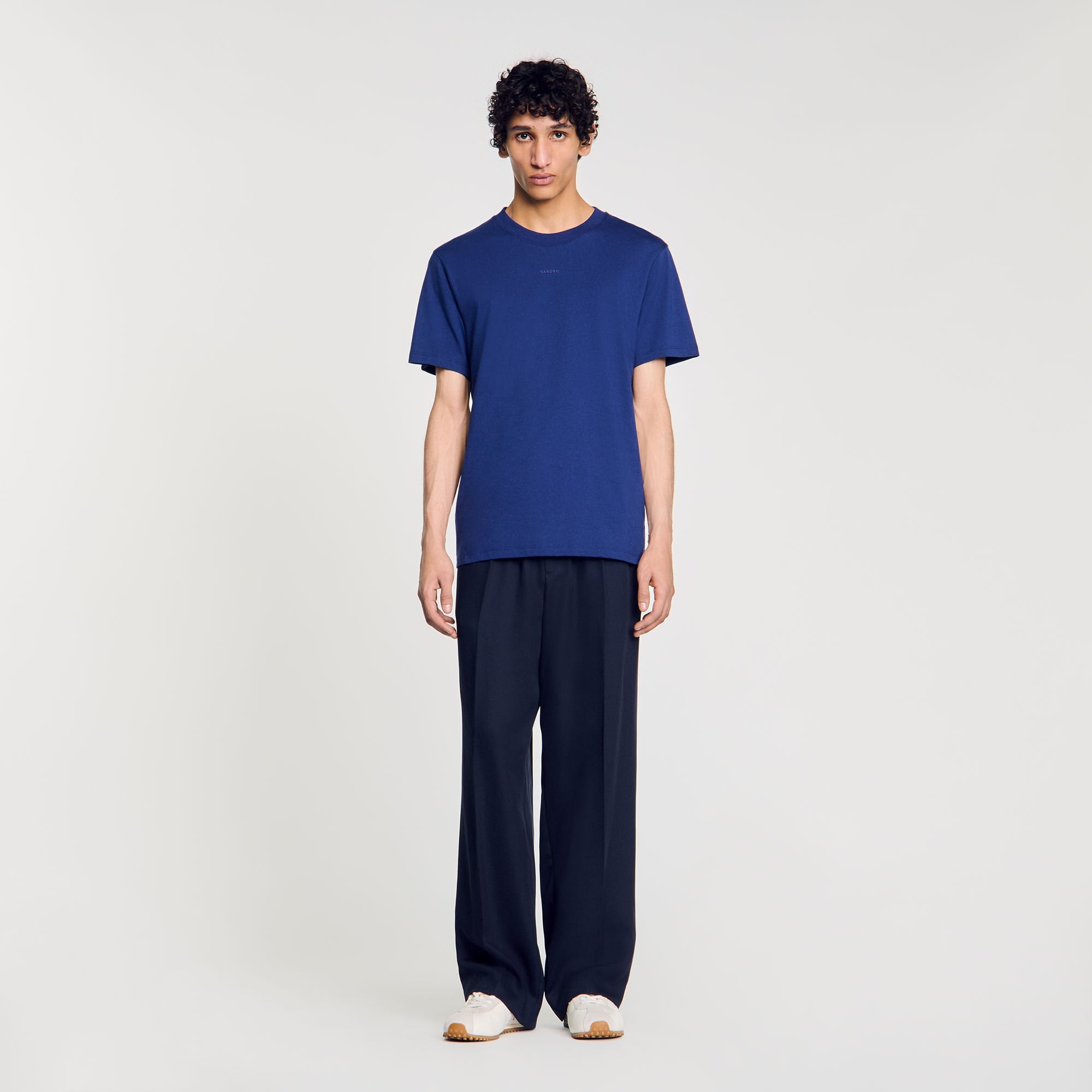 Cotton T-shirt with logo Royal Blue Sandro Men