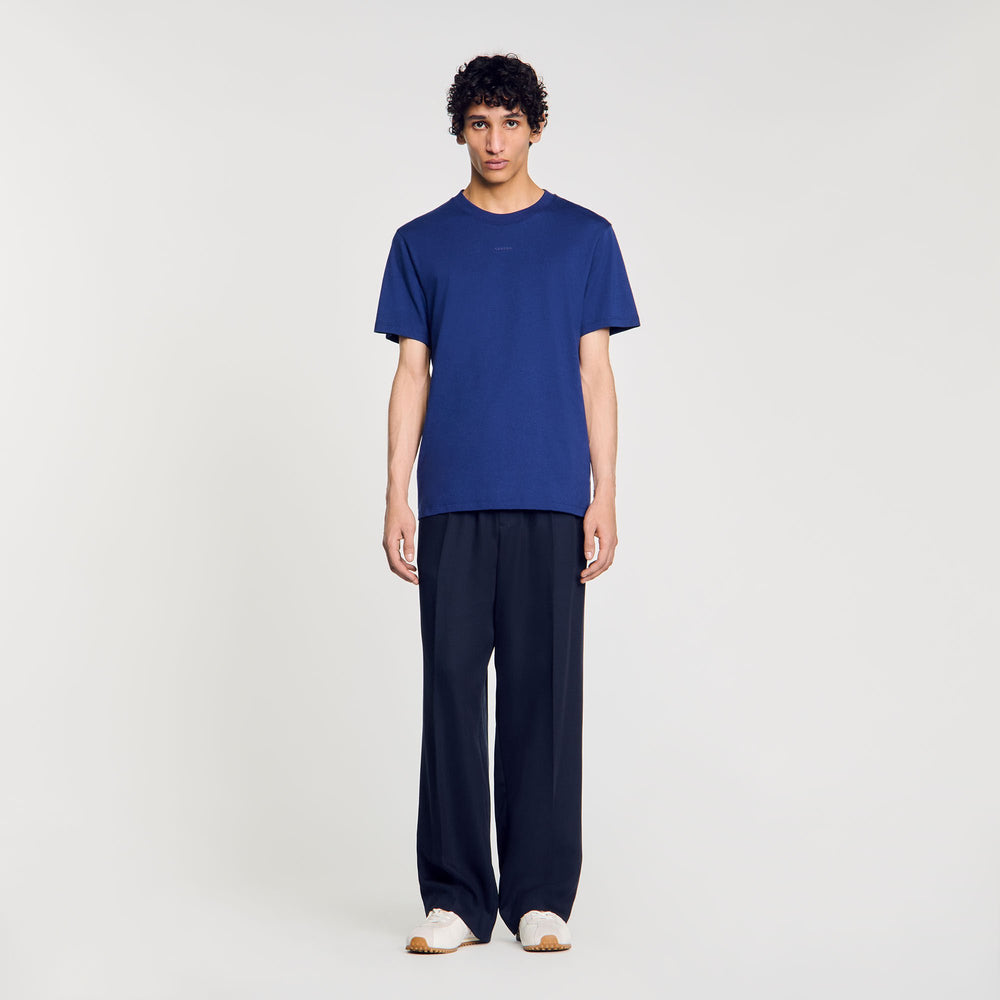 Cotton T-shirt with logo Royal Blue Sandro Men