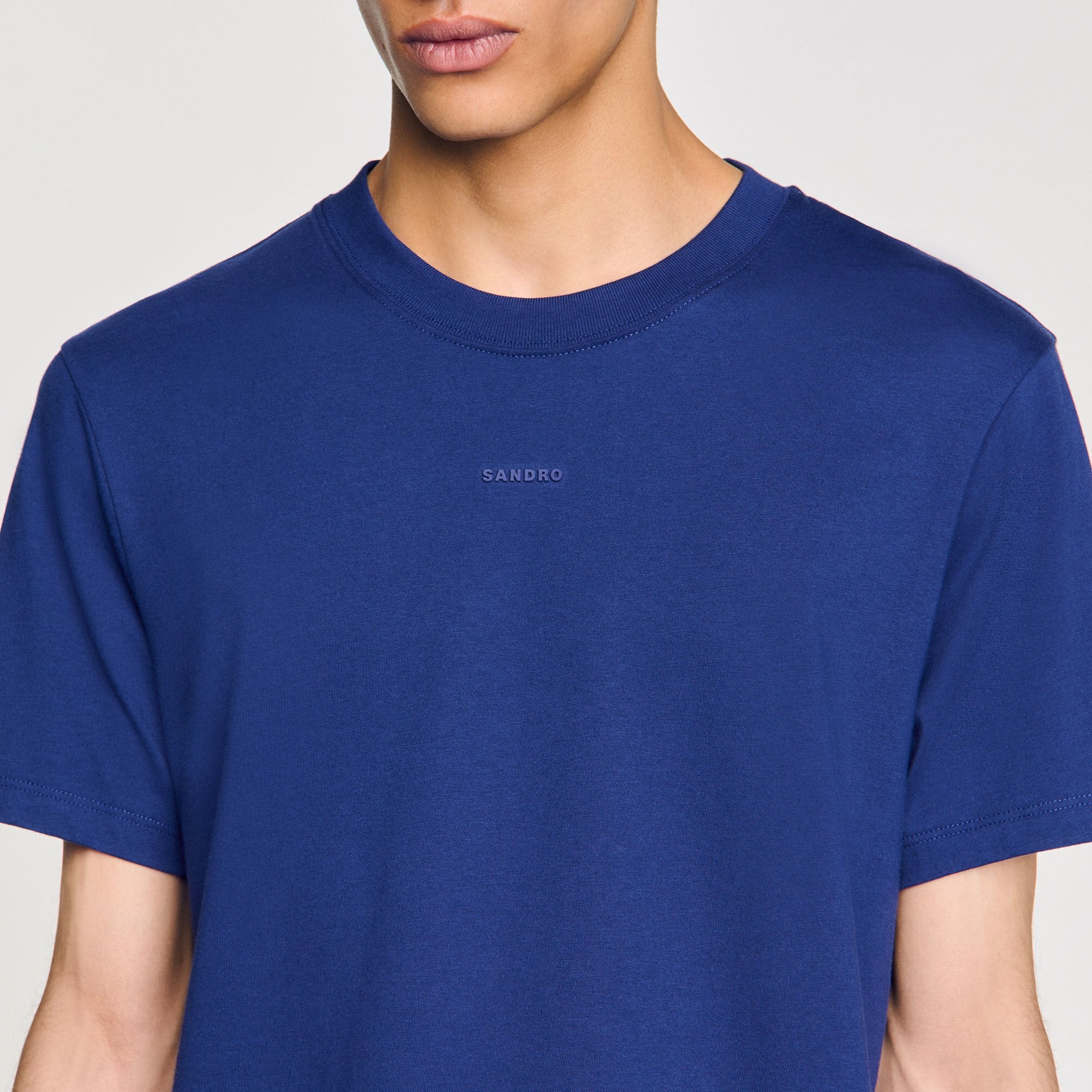 Cotton T-shirt with logo Royal Blue Sandro Men