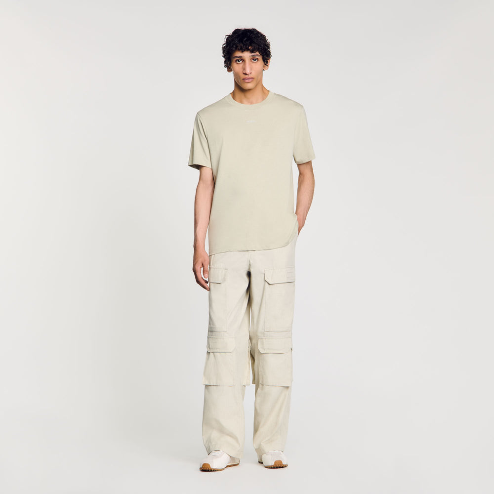 Cotton T-shirt with logo Light Kaki. Sandro Men