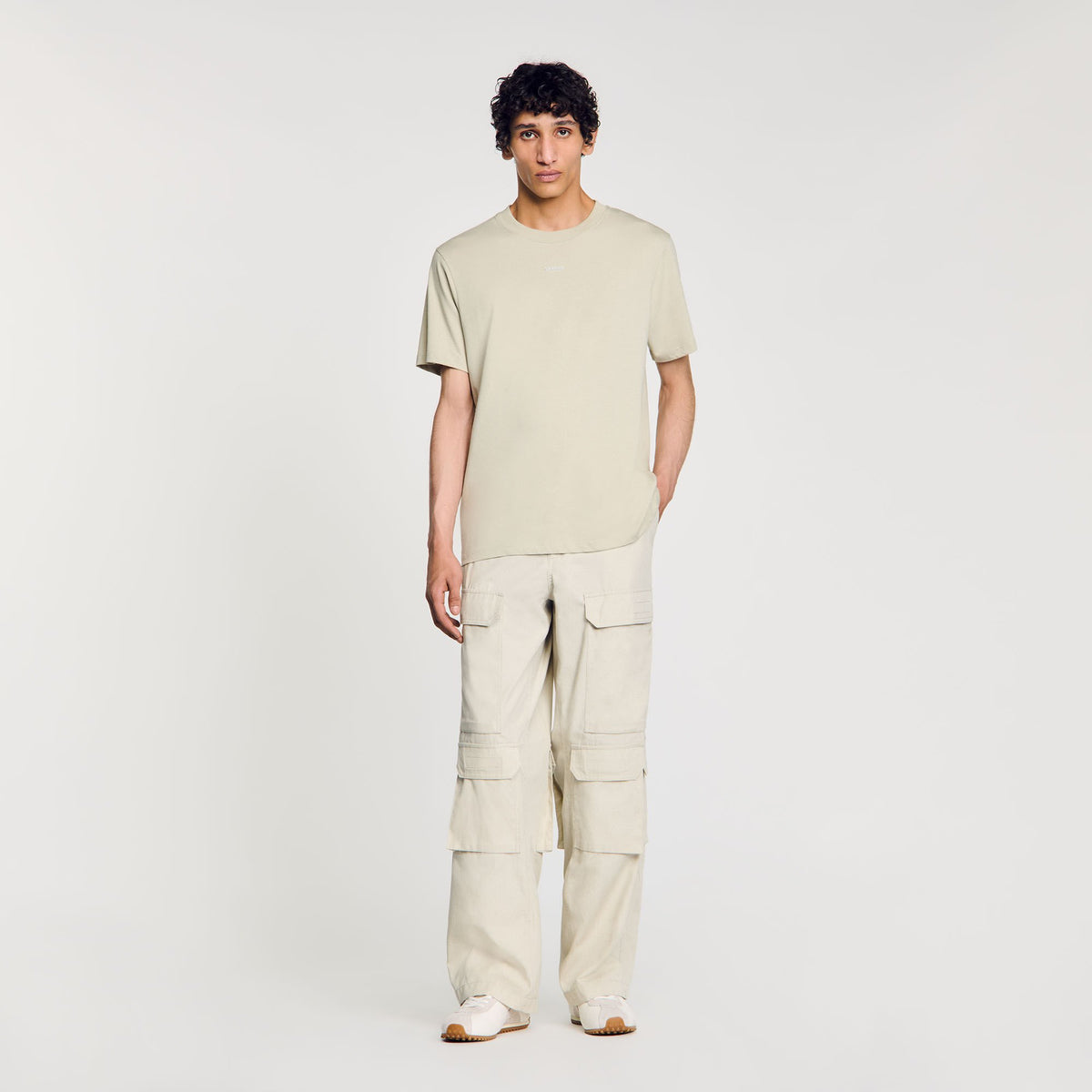 Cotton T-shirt with logo Light Kaki. Sandro Men