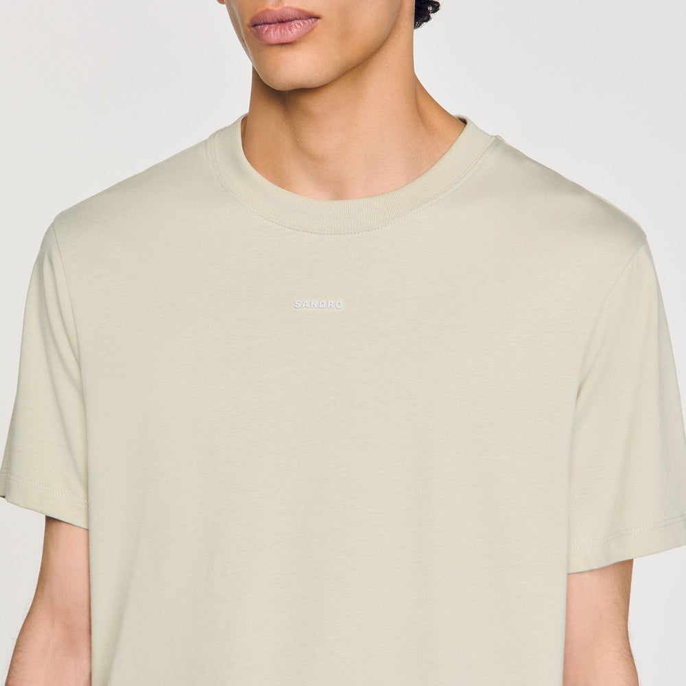 Cotton T-shirt with logo Light Kaki. Sandro Men