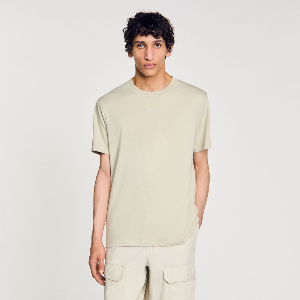 Cotton T-shirt with logo Light Kaki. Sandro Men
